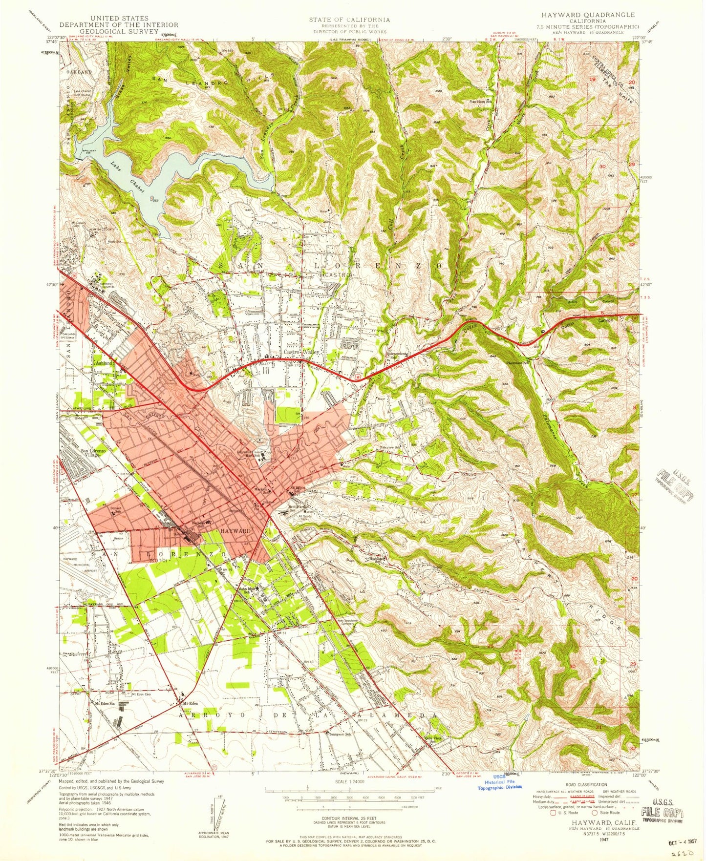 Classic USGS Hayward California 7.5'x7.5' Topo Map Image