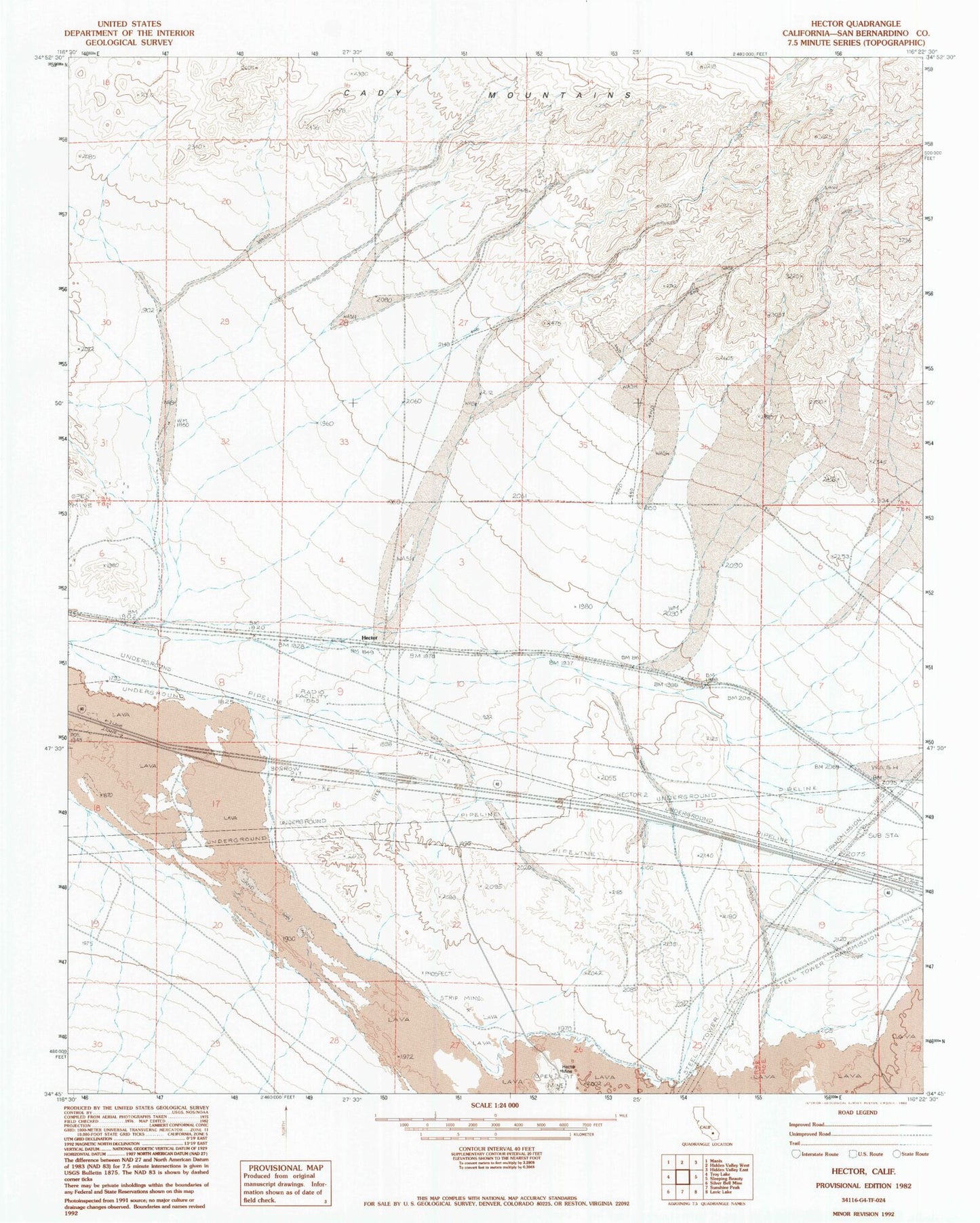 Classic USGS Hector California 7.5'x7.5' Topo Map Image