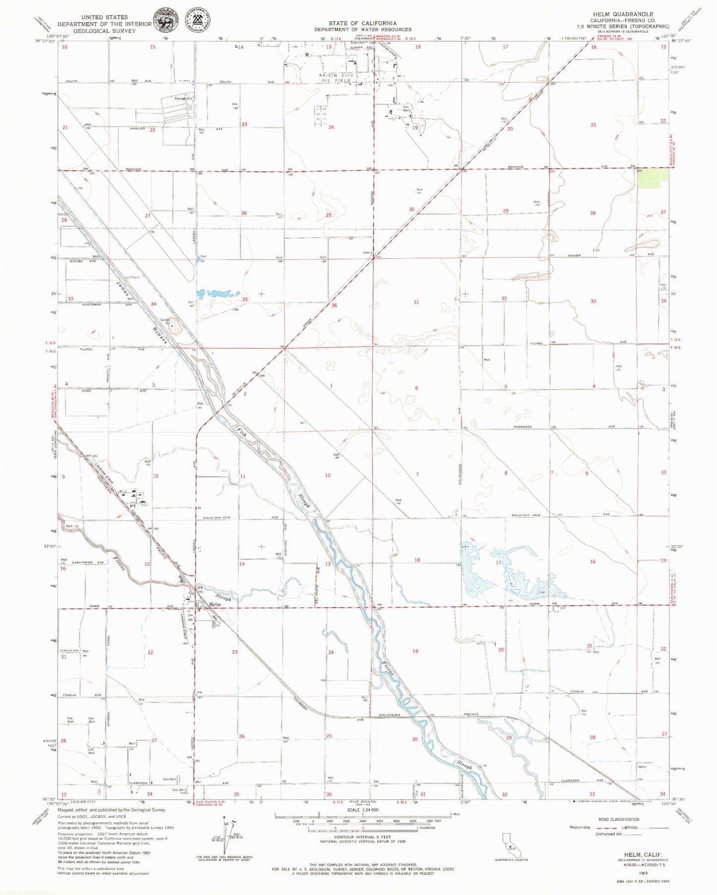 Classic USGS Helm California 7.5'x7.5' Topo Map Image