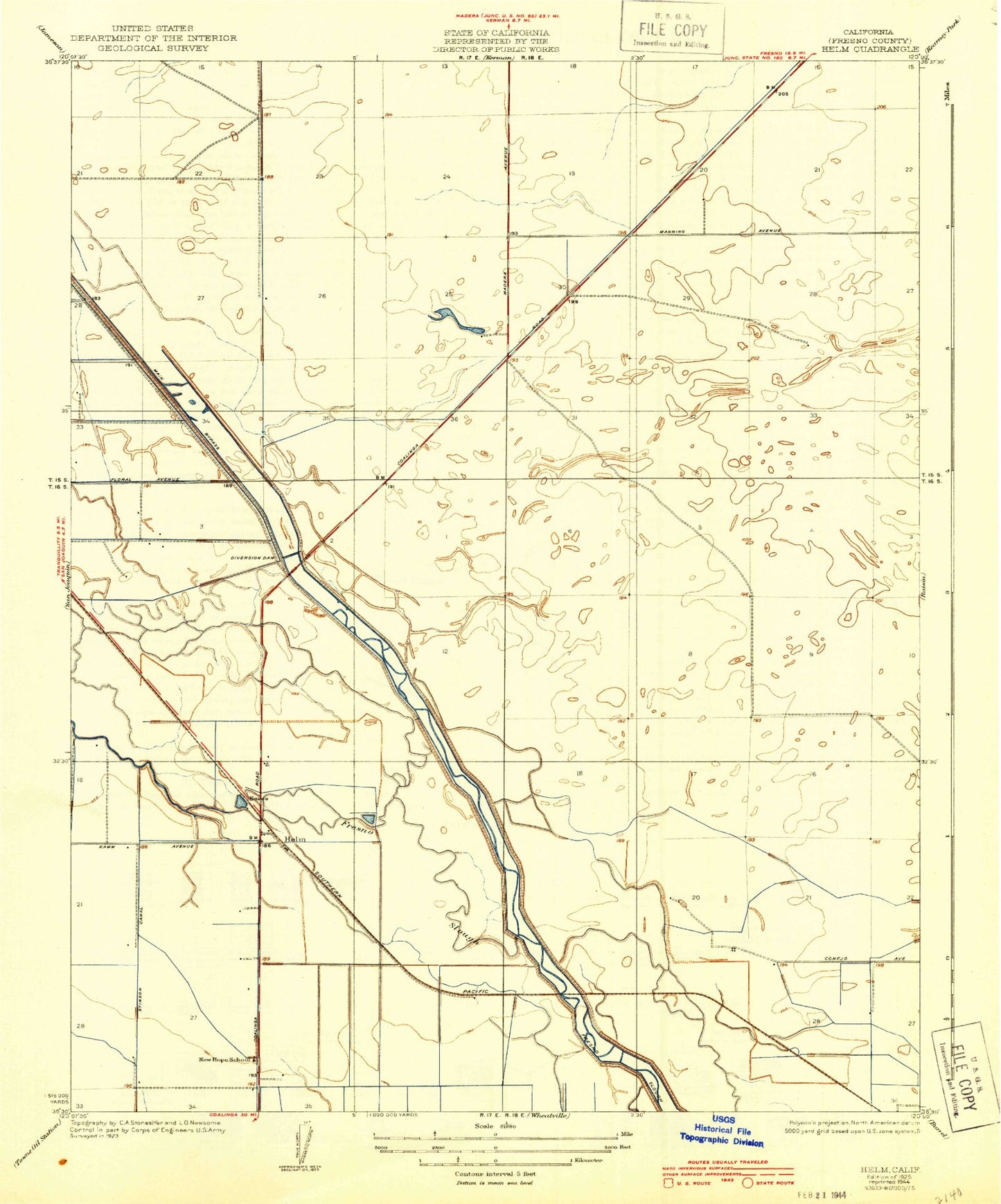 Classic USGS Helm California 7.5'x7.5' Topo Map Image