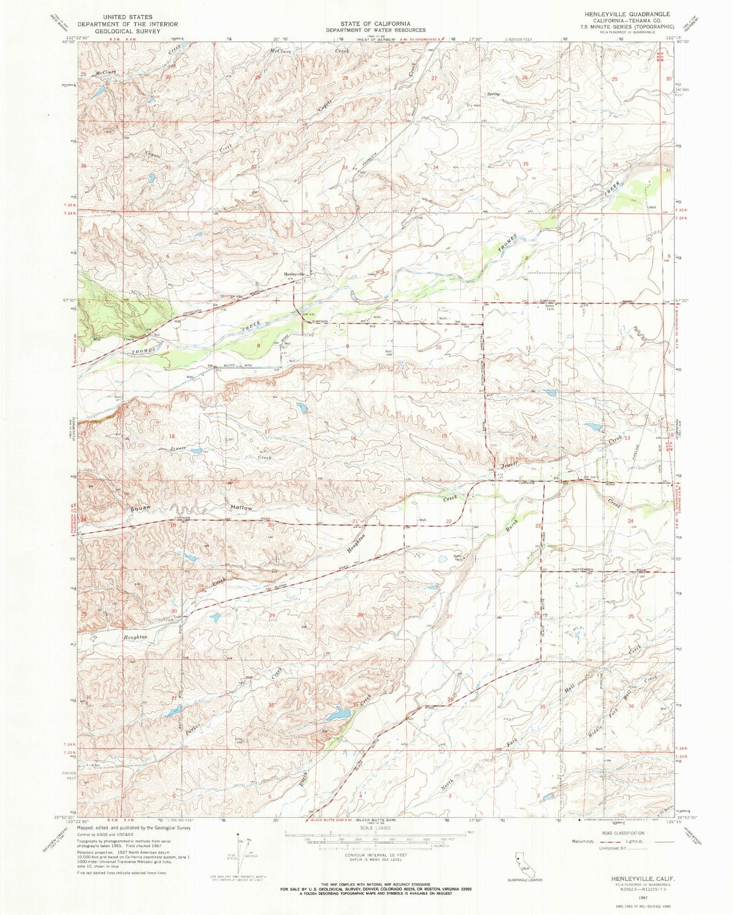 Classic USGS Henleyville California 7.5'x7.5' Topo Map Image
