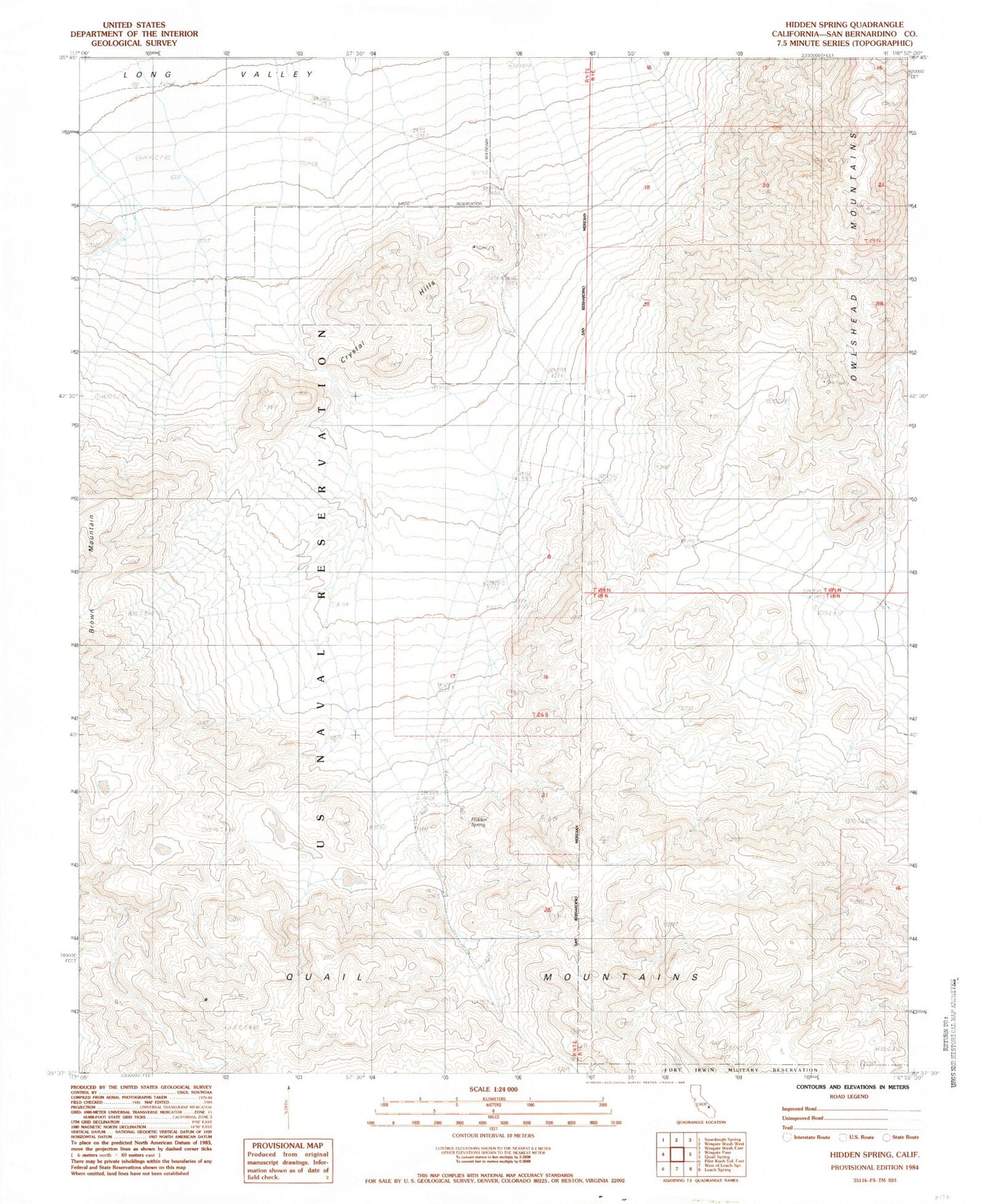 Classic USGS Hidden Spring California 7.5'x7.5' Topo Map Image