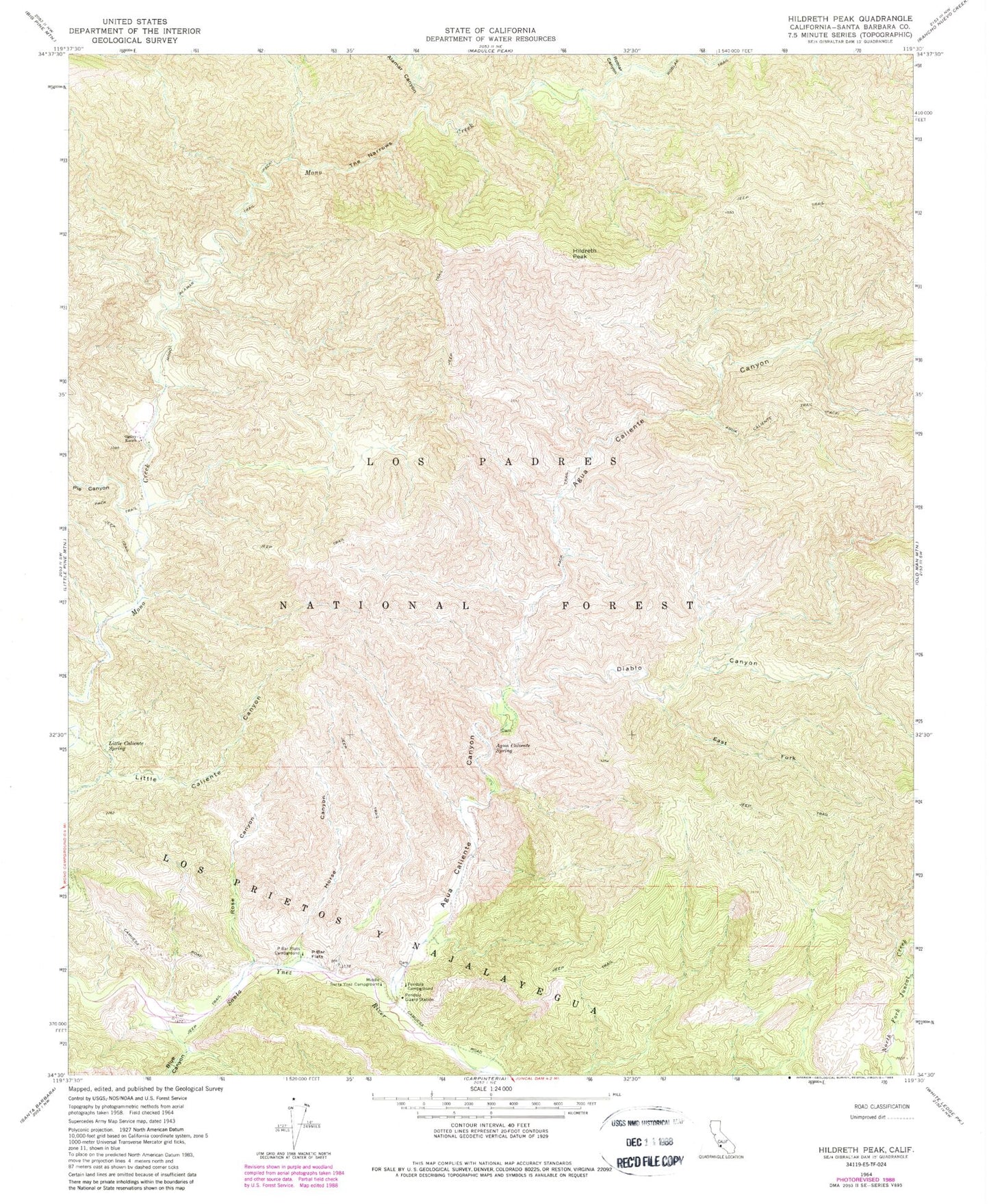 Classic USGS Hildreth Peak California 7.5'x7.5' Topo Map Image