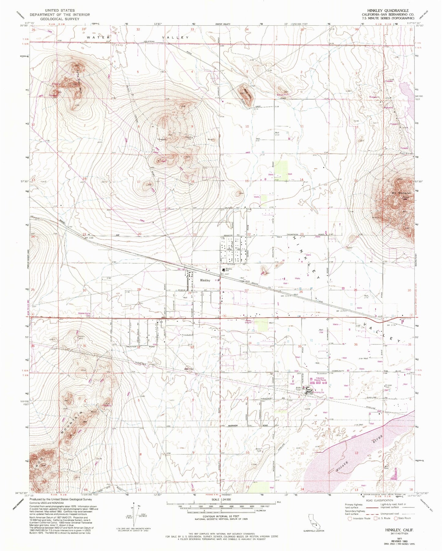 Classic USGS Hinkley California 7.5'x7.5' Topo Map Image