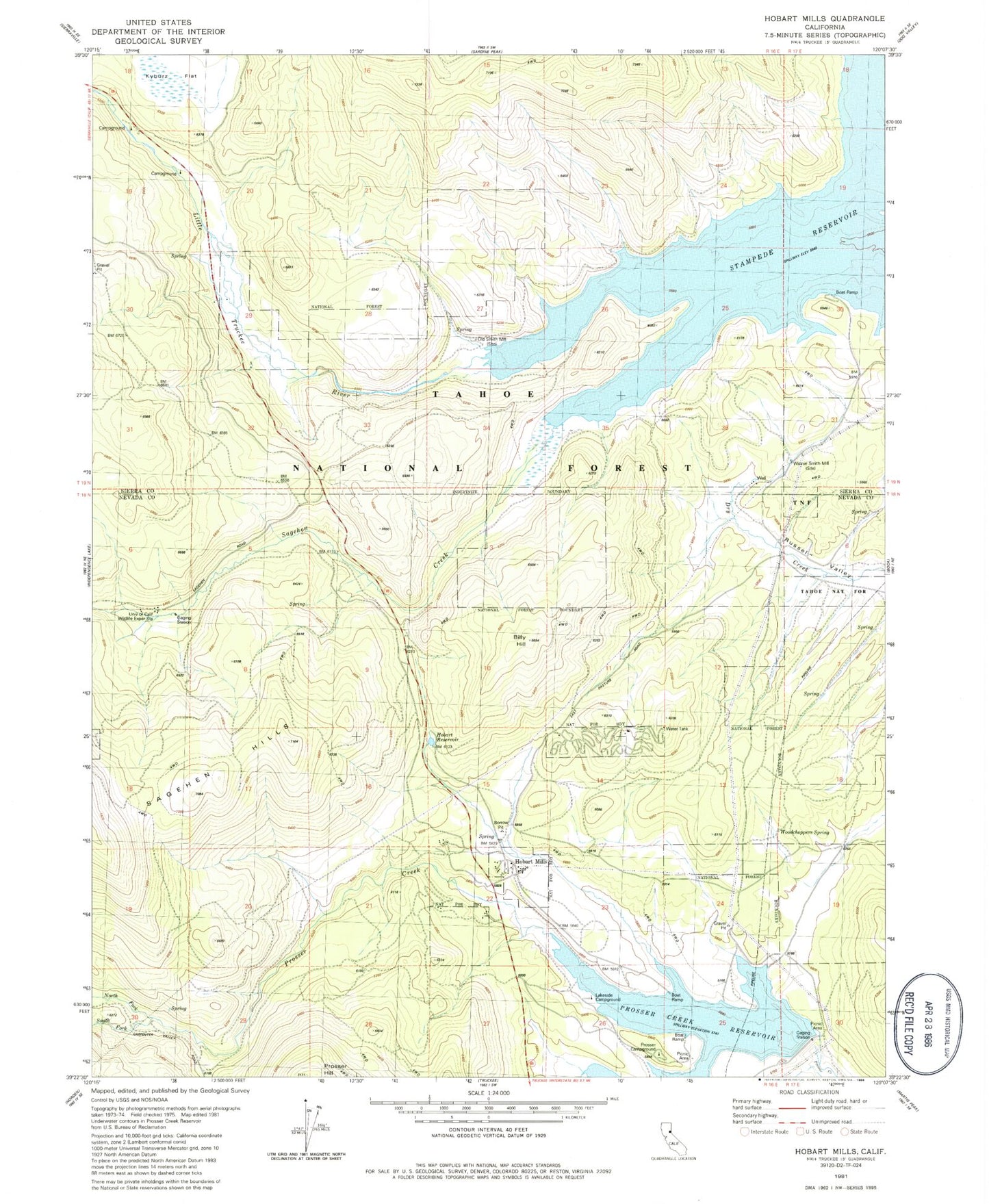Classic USGS Hobart Mills California 7.5'x7.5' Topo Map Image