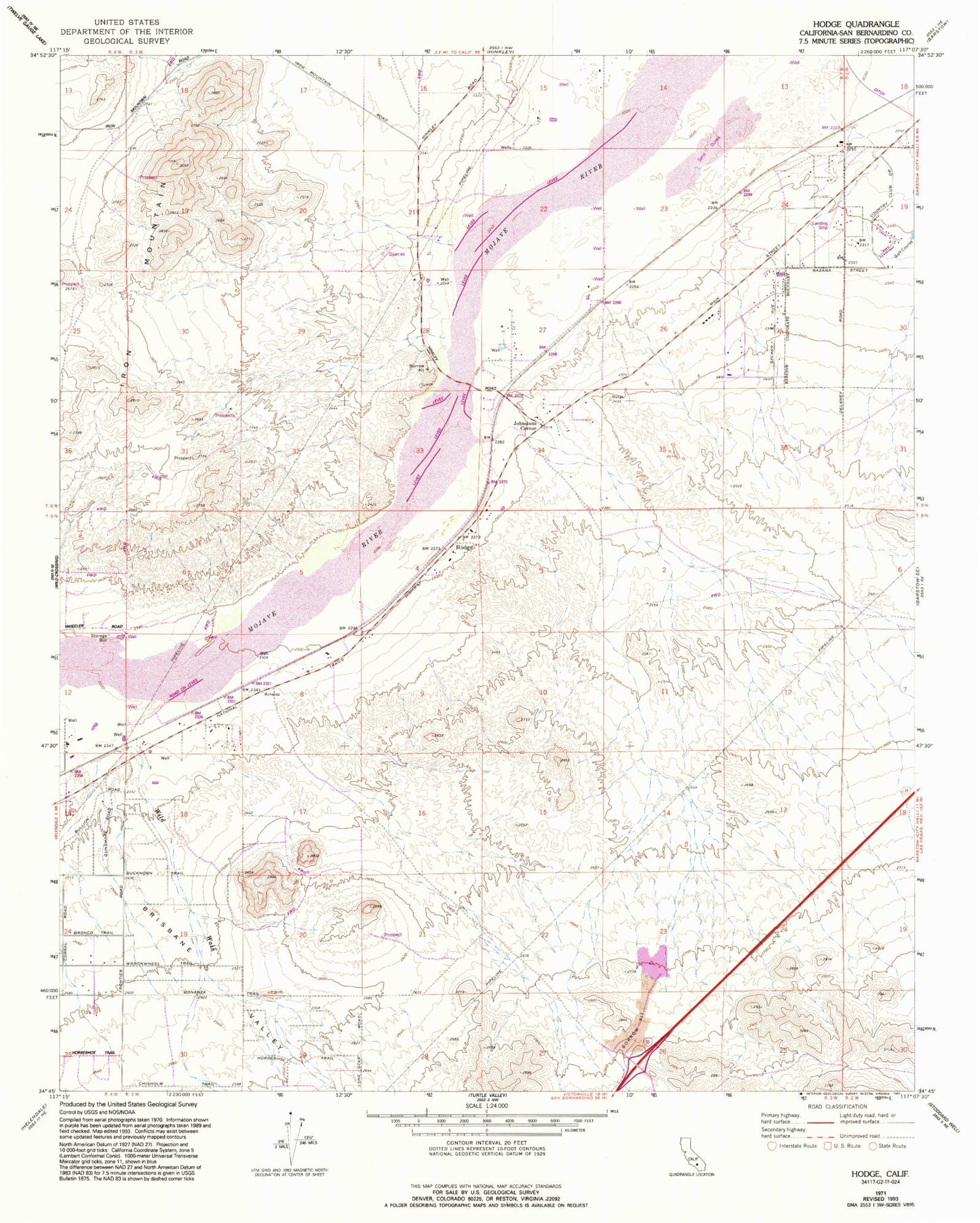 Classic USGS Hodge California 7.5'x7.5' Topo Map Image