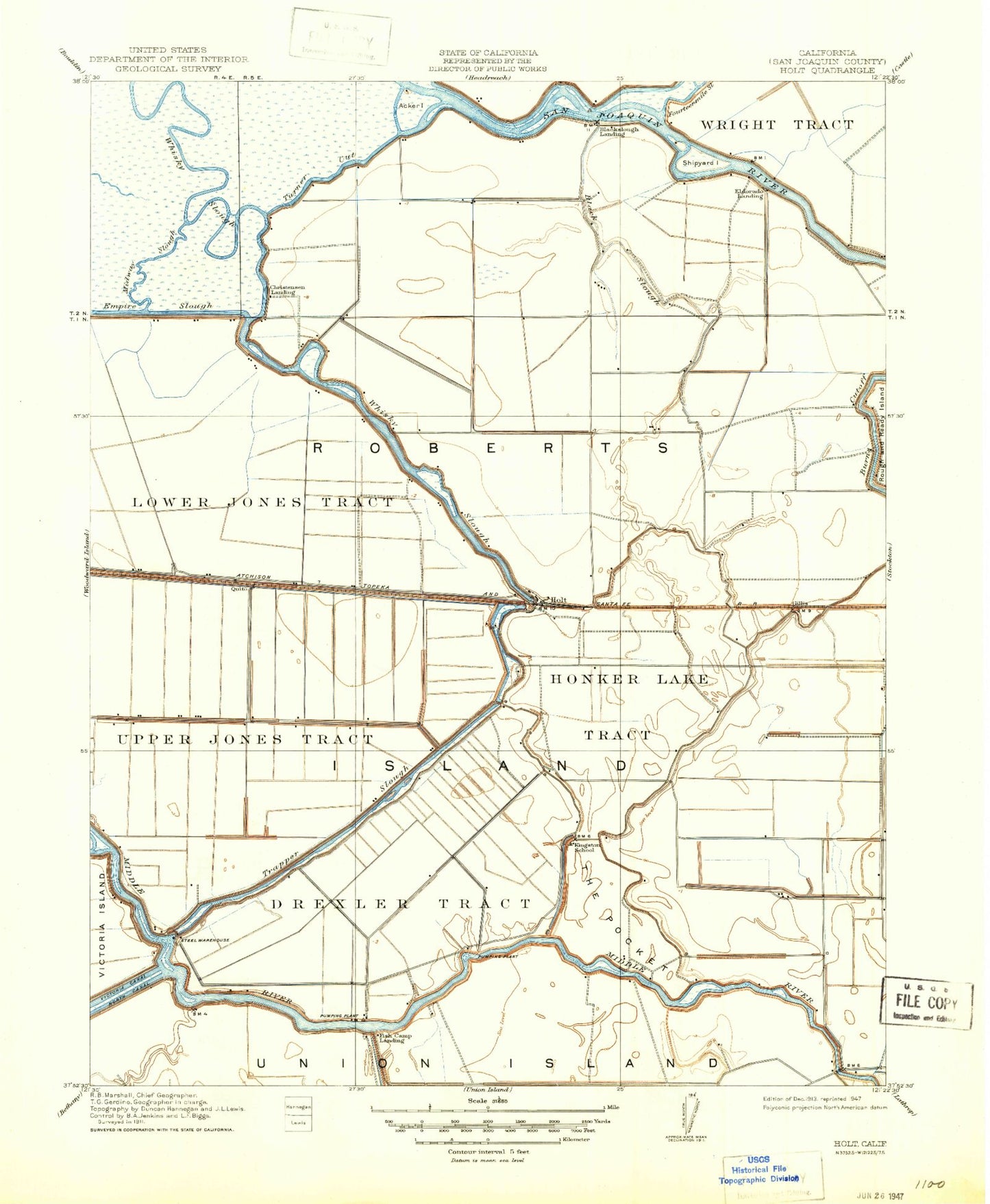 Classic USGS Holt California 7.5'x7.5' Topo Map Image
