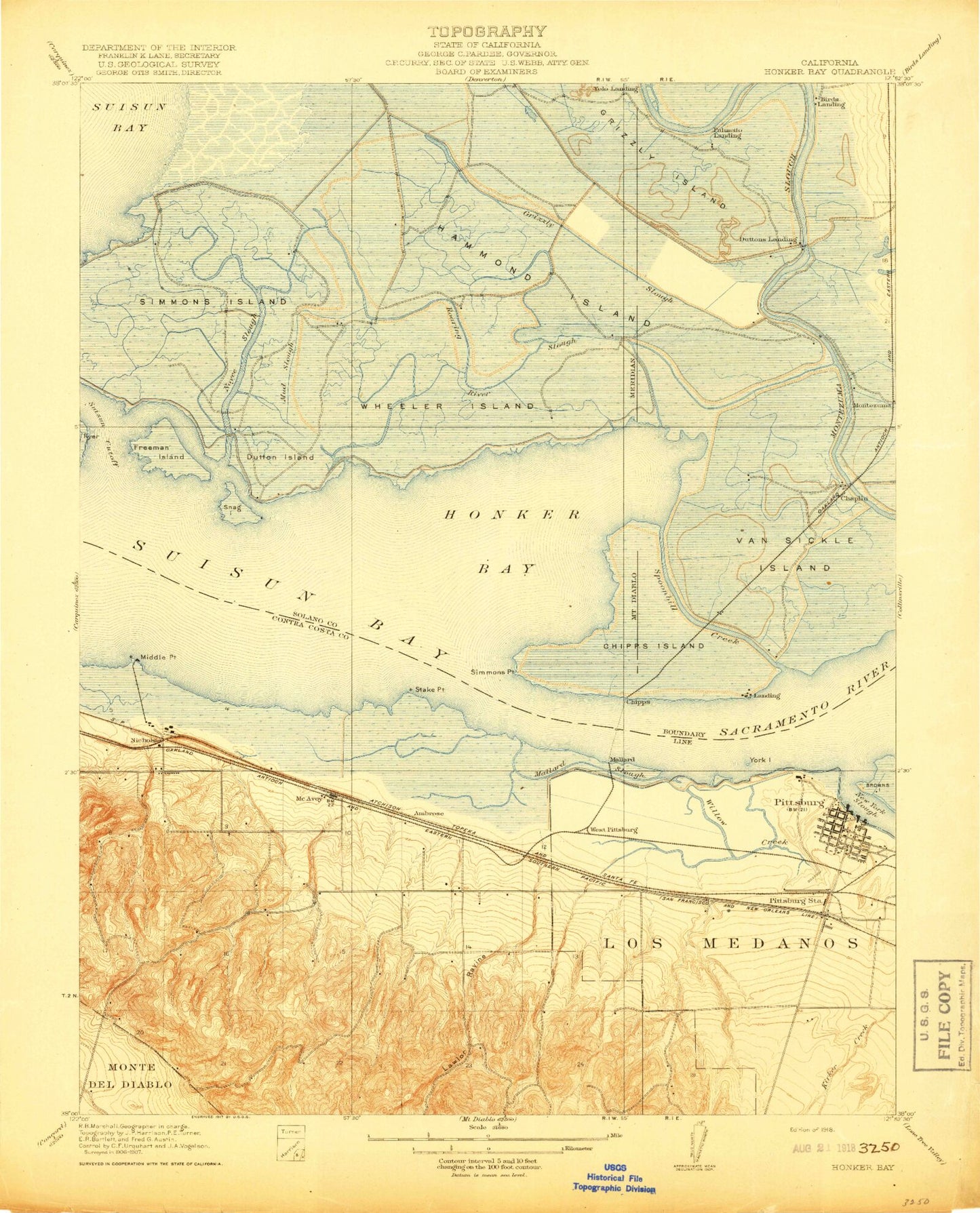 Classic USGS Honker Bay California 7.5'x7.5' Topo Map Image