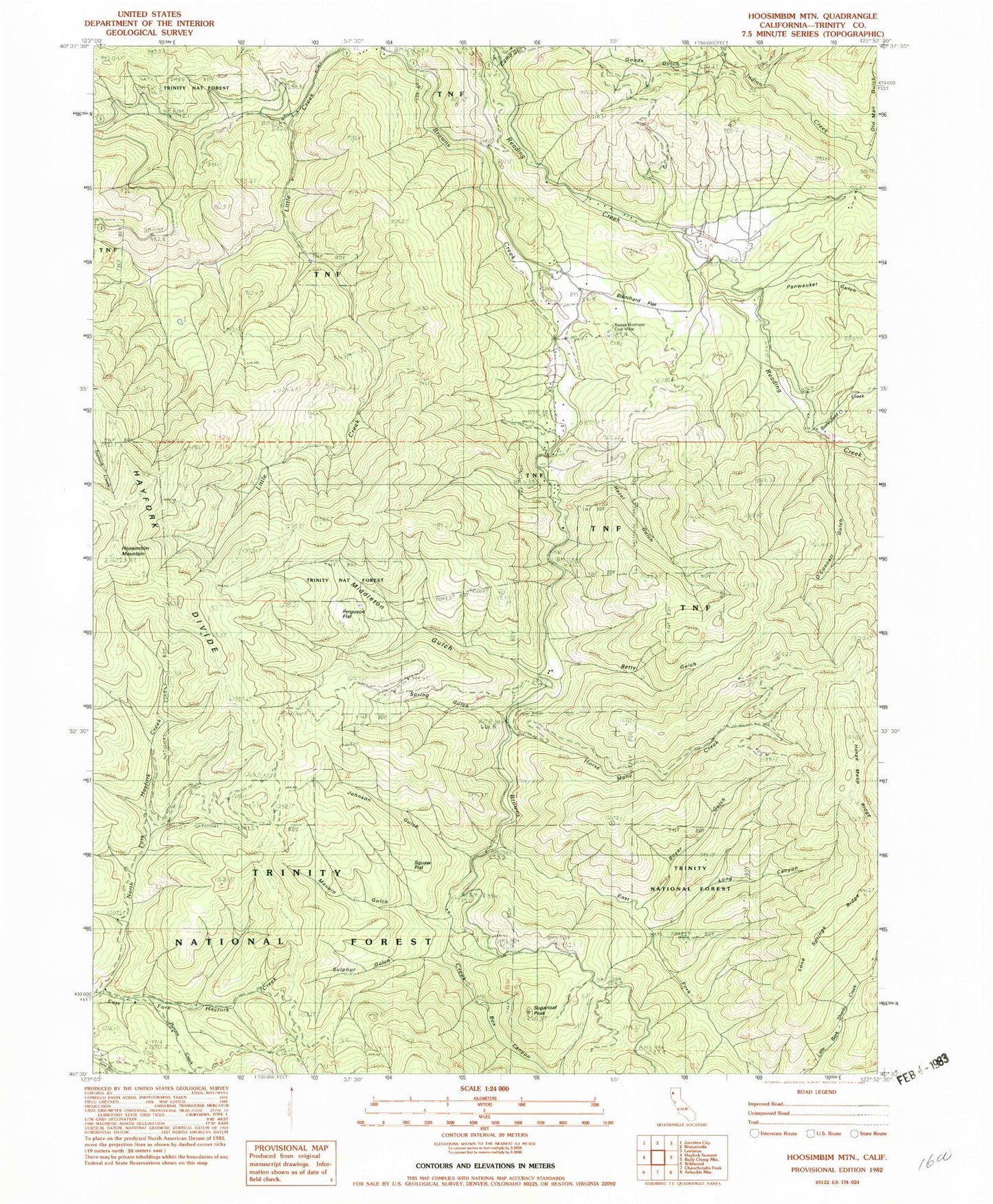 Classic USGS Hoosimbim Mountain California 7.5'x7.5' Topo Map Image
