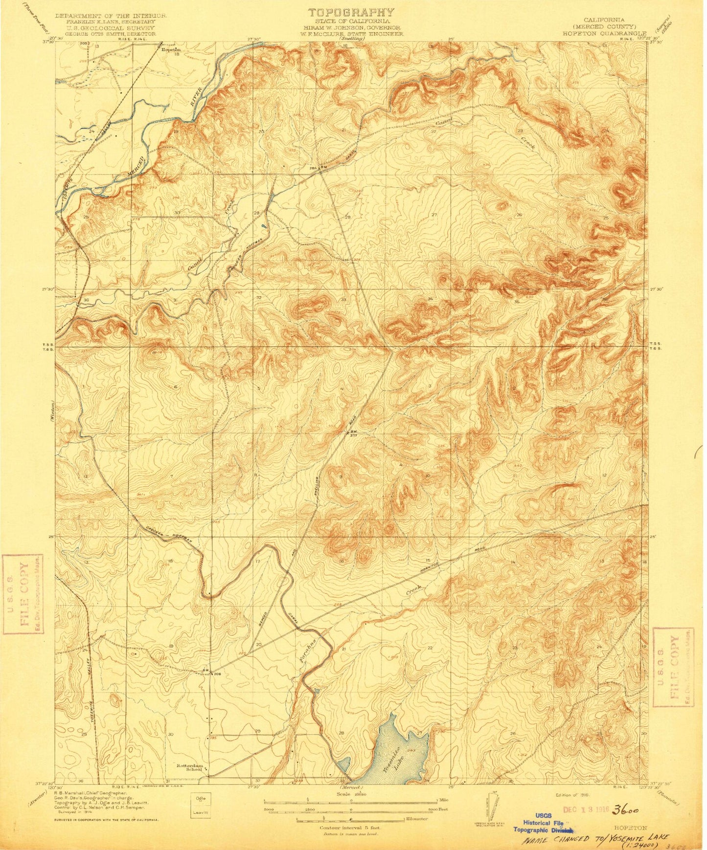 Classic USGS Yosemite Lake California 7.5'x7.5' Topo Map Image