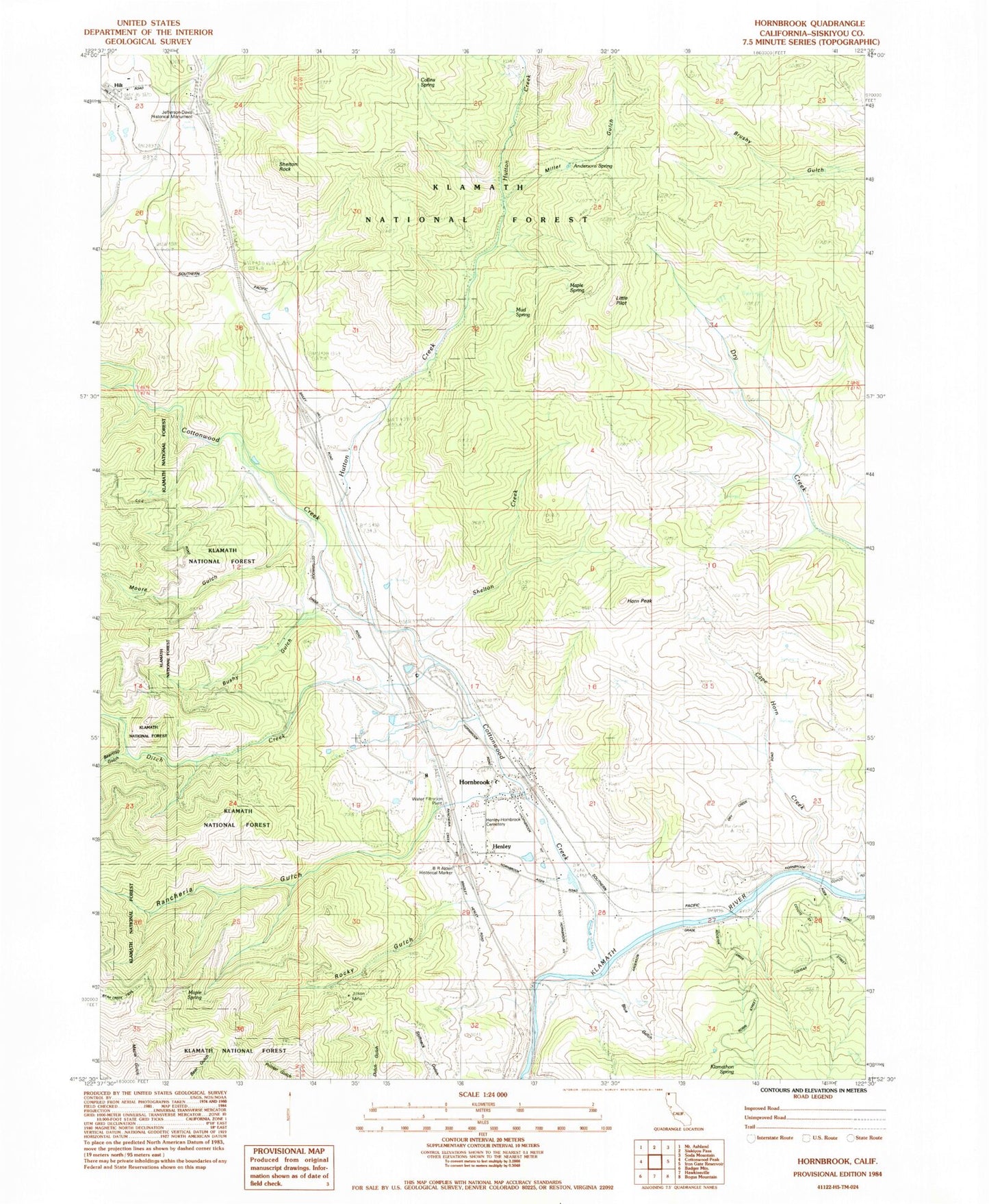 Classic USGS Hornbrook California 7.5'x7.5' Topo Map Image