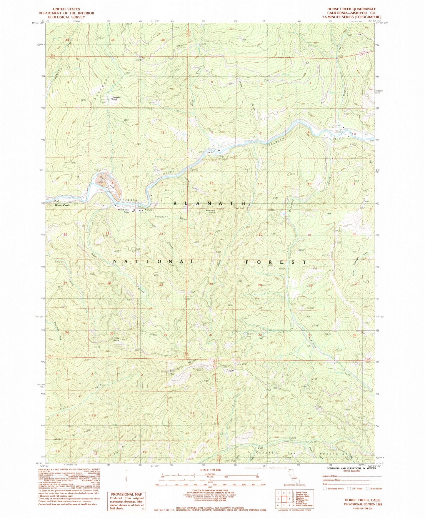 Classic USGS Horse Creek California 7.5'x7.5' Topo Map Image