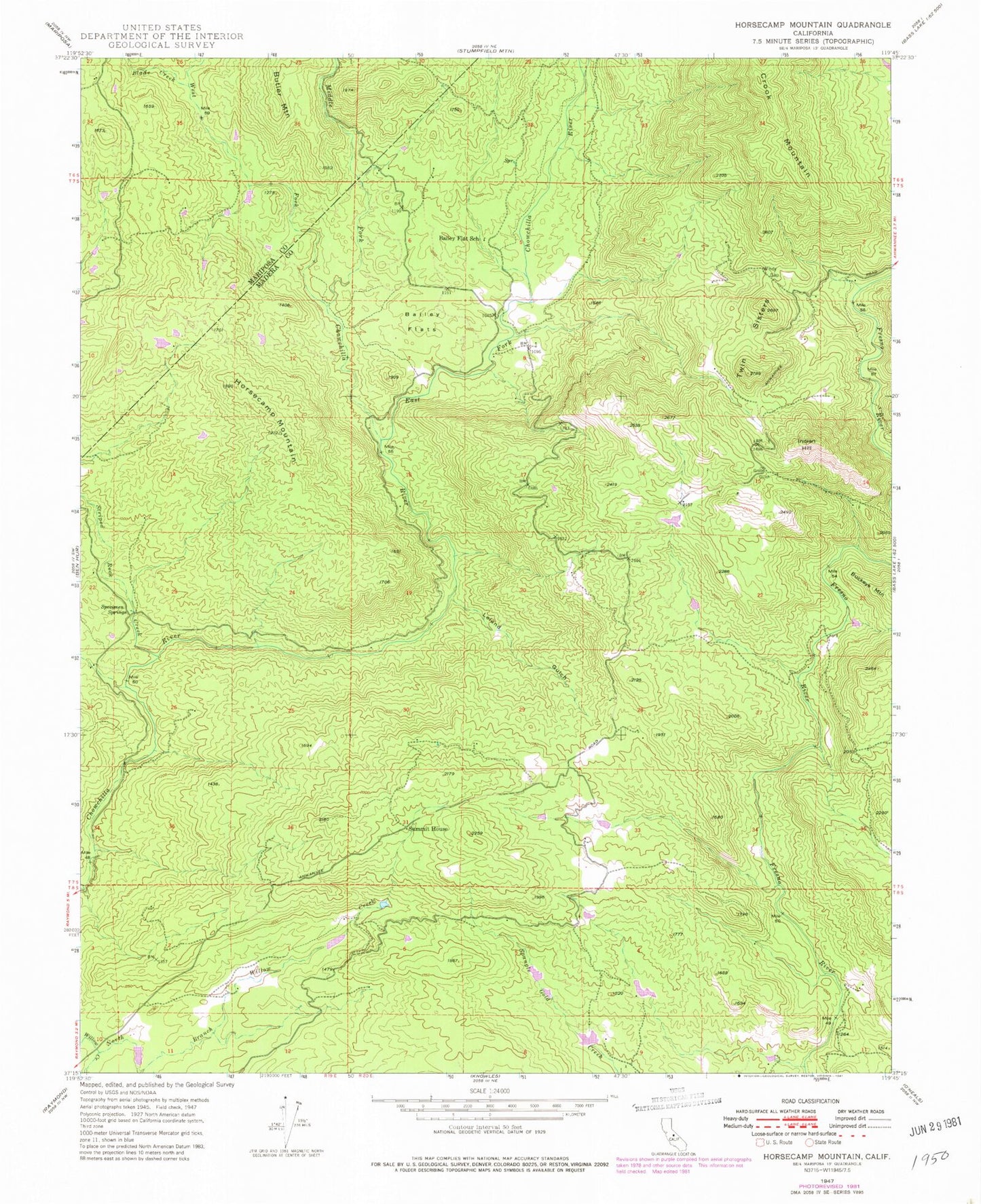 Classic USGS Horsecamp Mountain California 7.5'x7.5' Topo Map Image