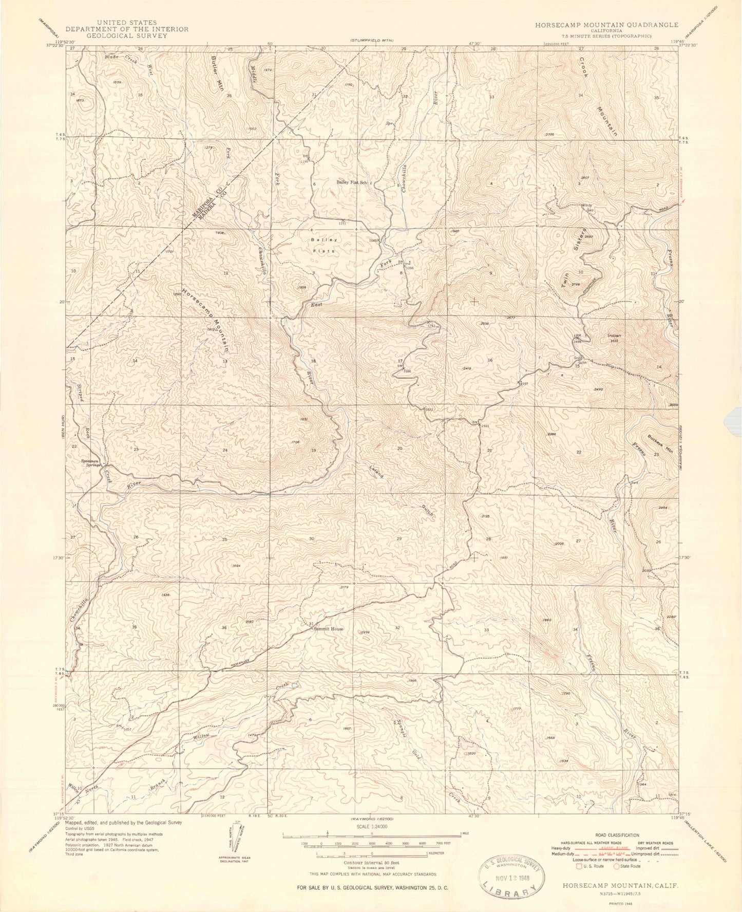 Classic USGS Horsecamp Mountain California 7.5'x7.5' Topo Map Image