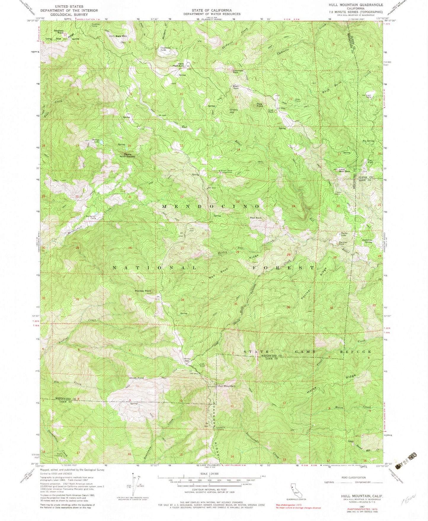 Classic USGS Hull Mountain California 7.5'x7.5' Topo Map Image
