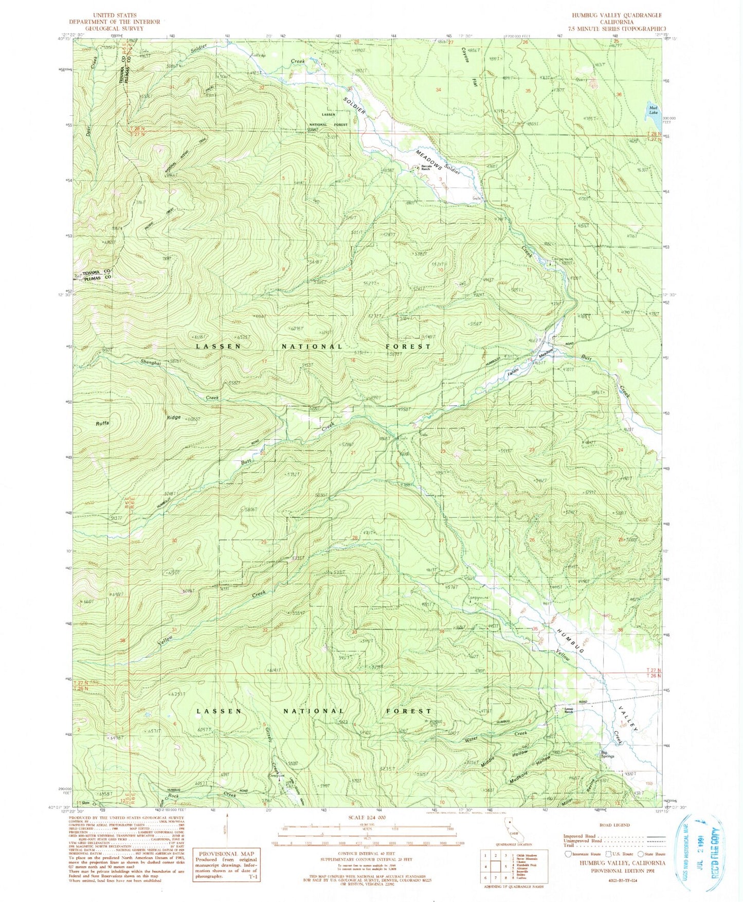 Classic USGS Humbug Valley California 7.5'x7.5' Topo Map Image