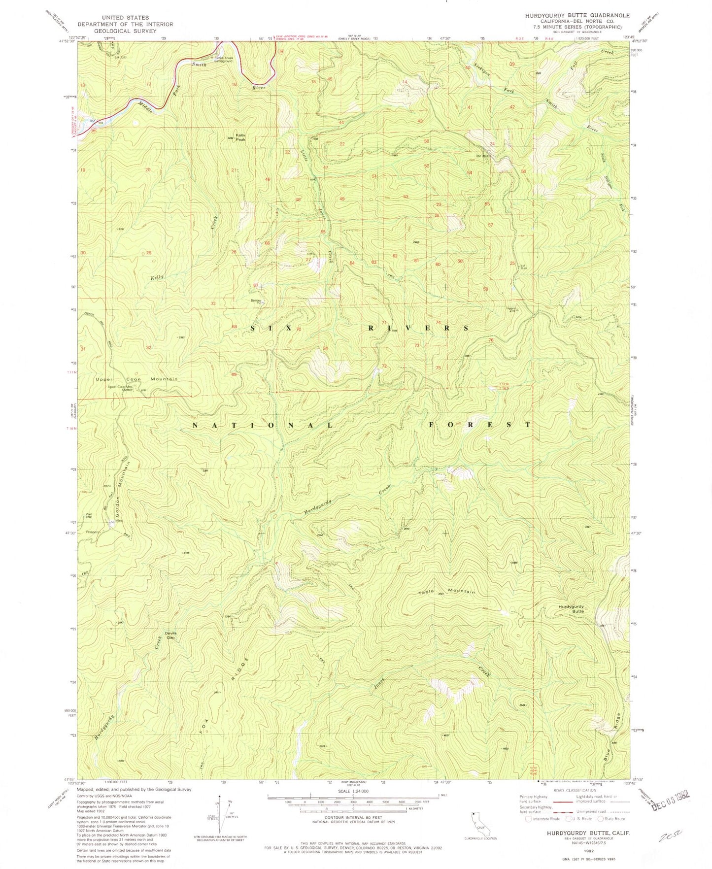 Classic USGS Hurdygurdy Butte California 7.5'x7.5' Topo Map Image