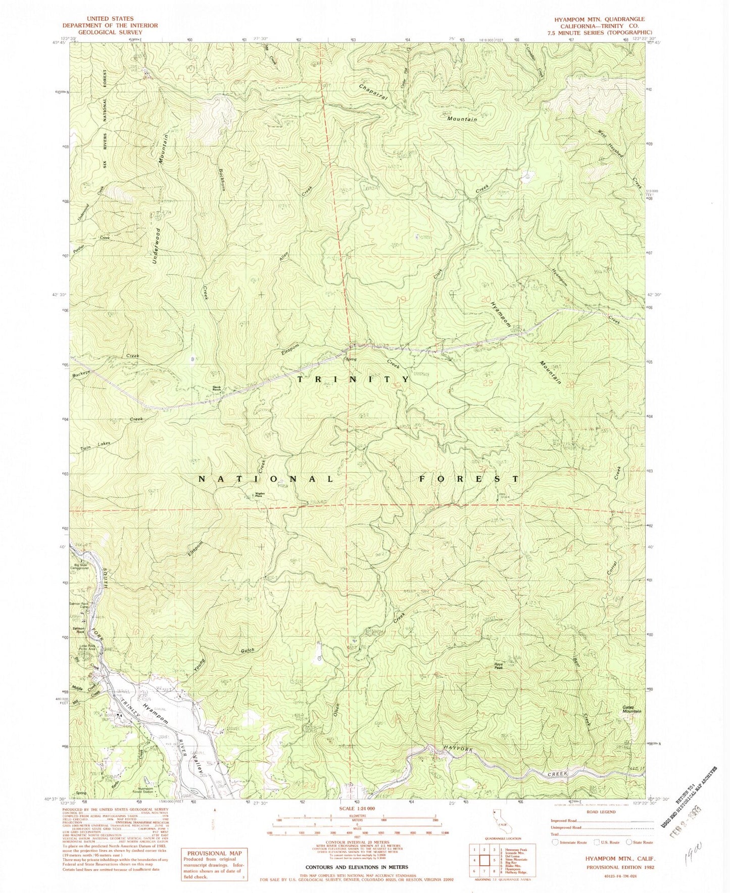 Classic USGS Hyampom Mountain California 7.5'x7.5' Topo Map Image