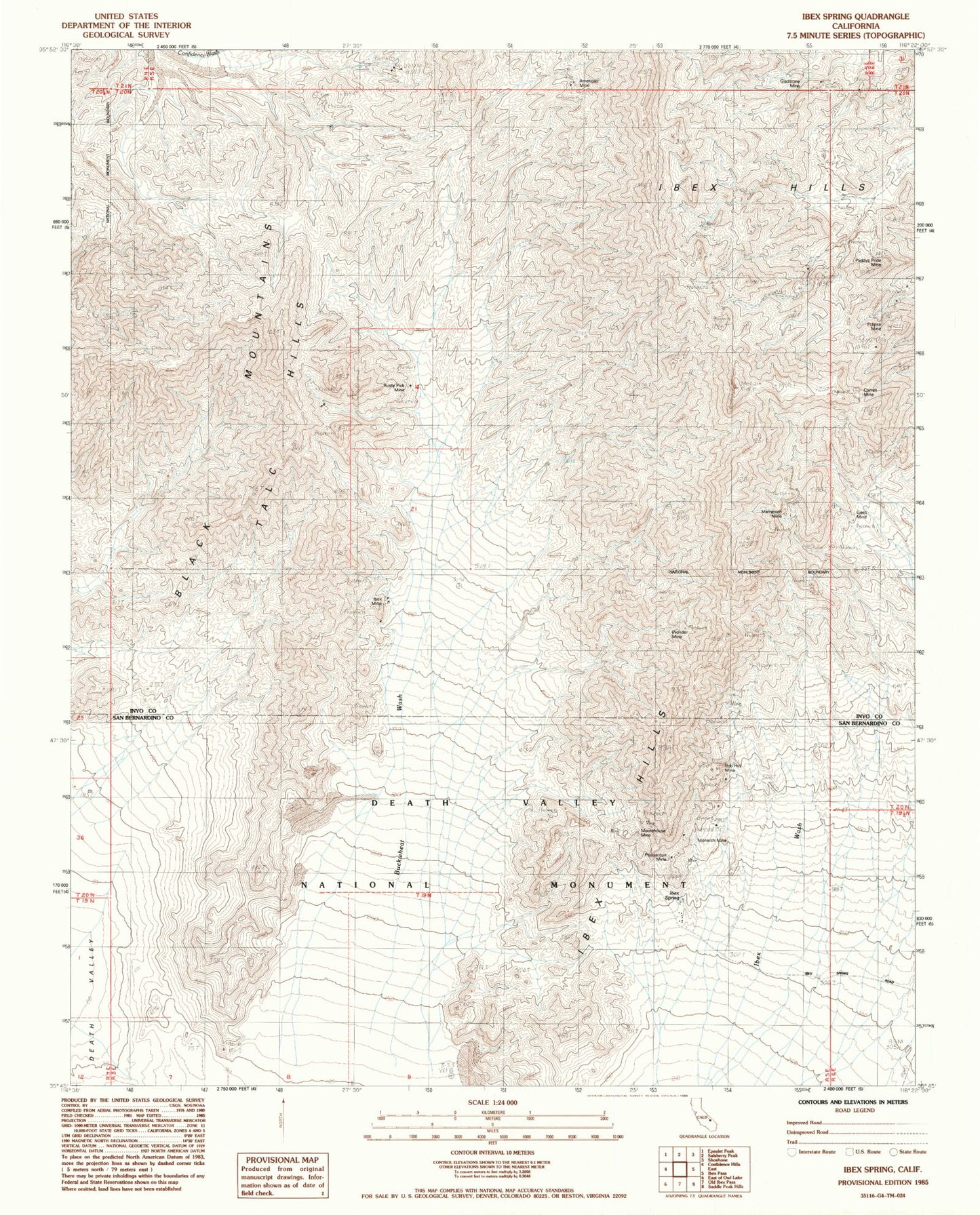Classic USGS Ibex Spring California 7.5'x7.5' Topo Map Image