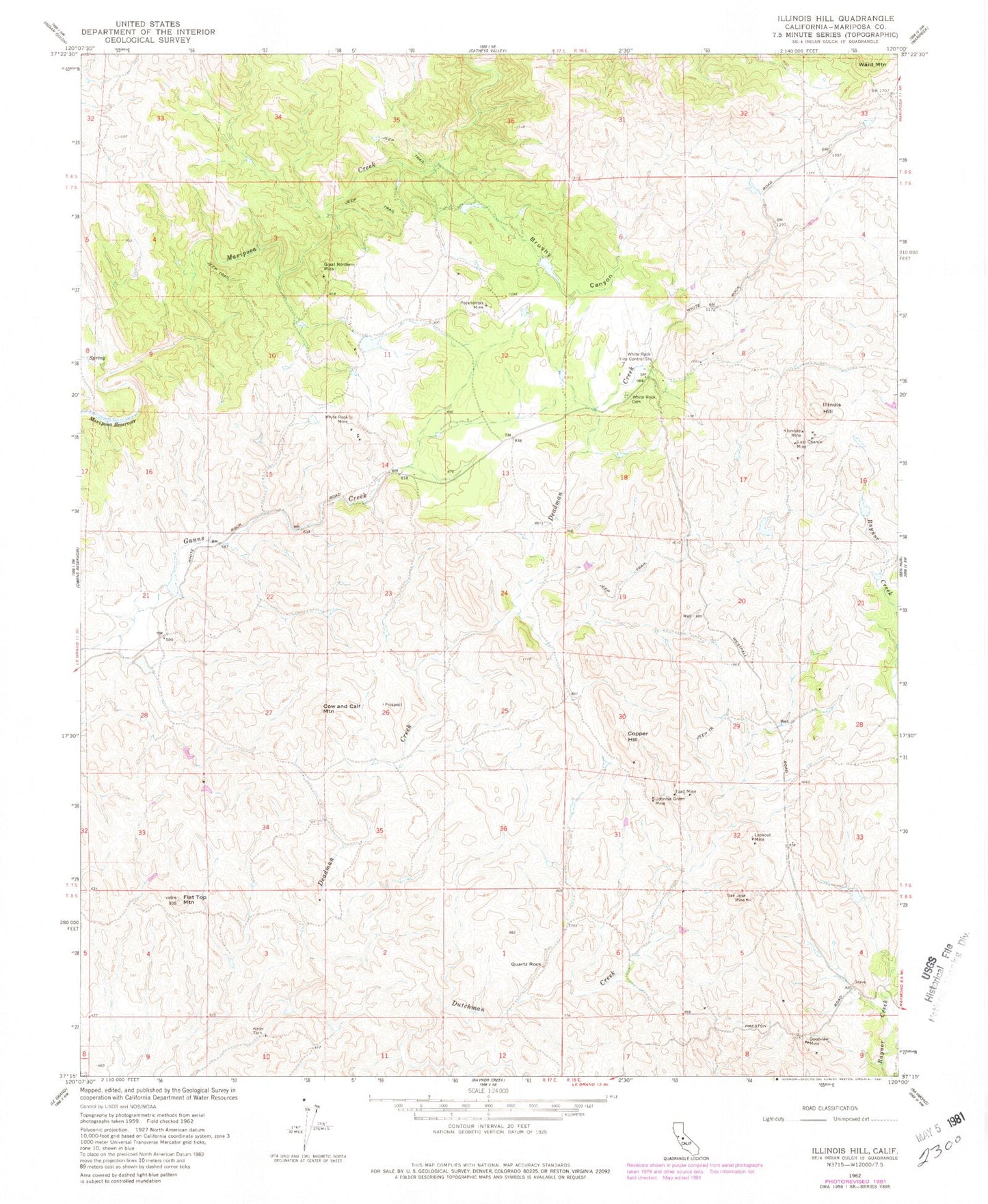 Classic USGS Illinois Hill California 7.5'x7.5' Topo Map Image