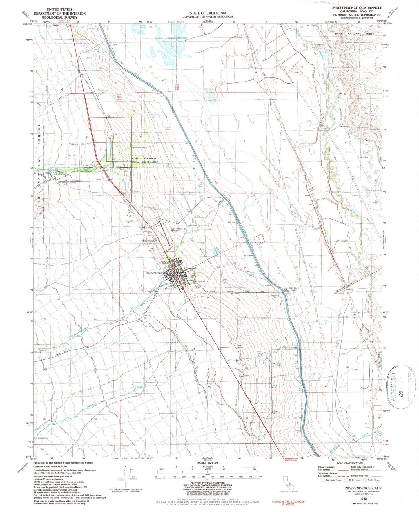 Classic USGS Independence California 7.5'x7.5' Topo Map Image
