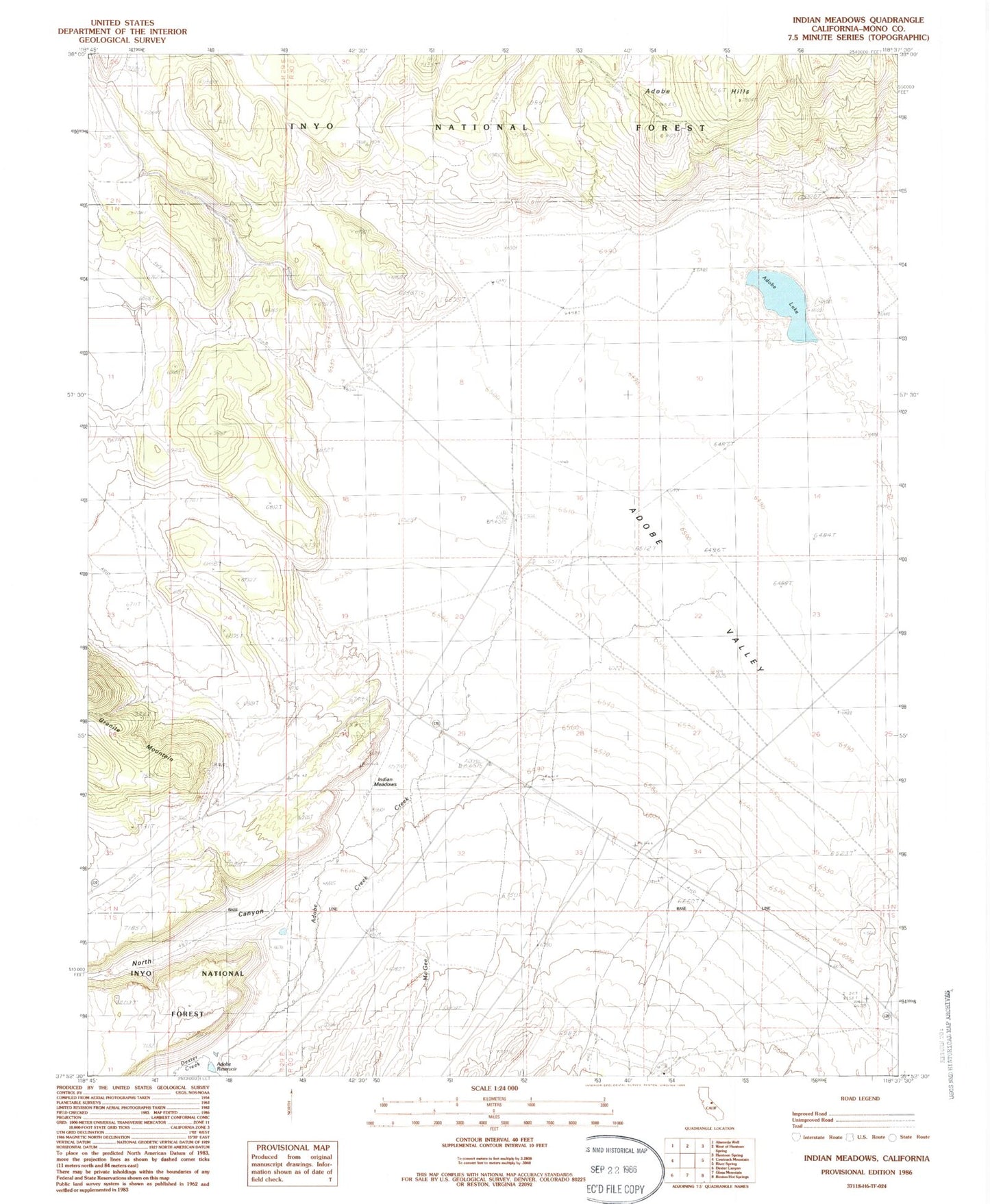 Classic USGS Indian Meadows California 7.5'x7.5' Topo Map Image