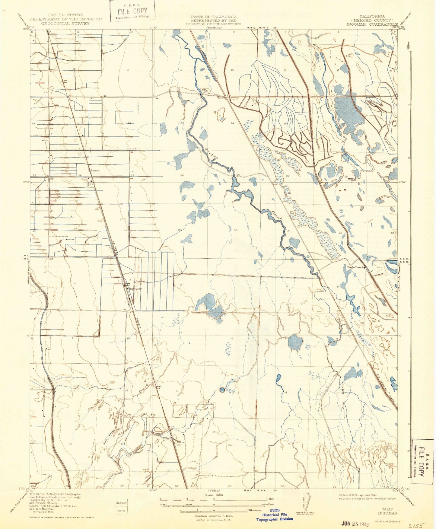 Classic USGS Ingomar California 7.5'x7.5' Topo Map Image