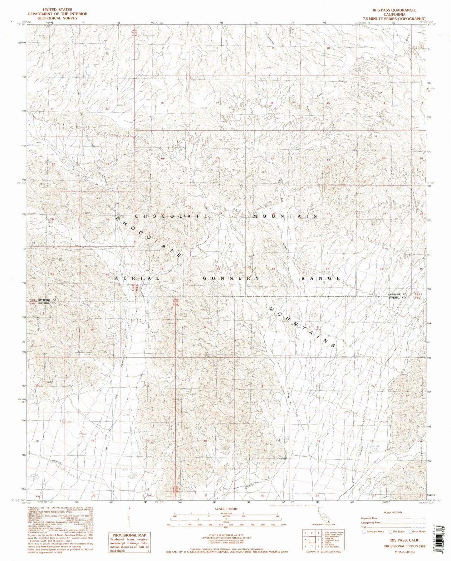Classic USGS Iris Pass California 7.5'x7.5' Topo Map Image