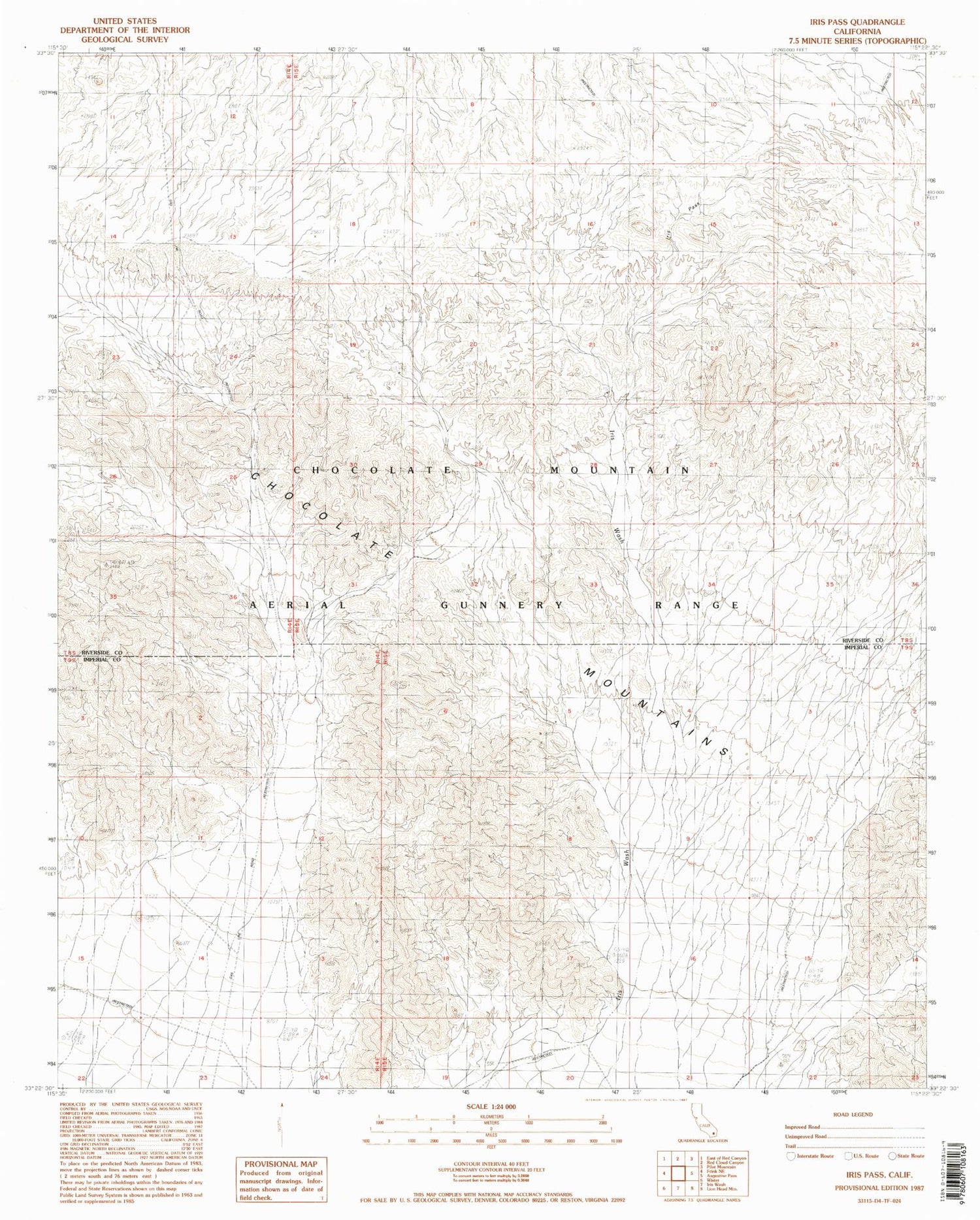 Classic USGS Iris Pass California 7.5'x7.5' Topo Map Image