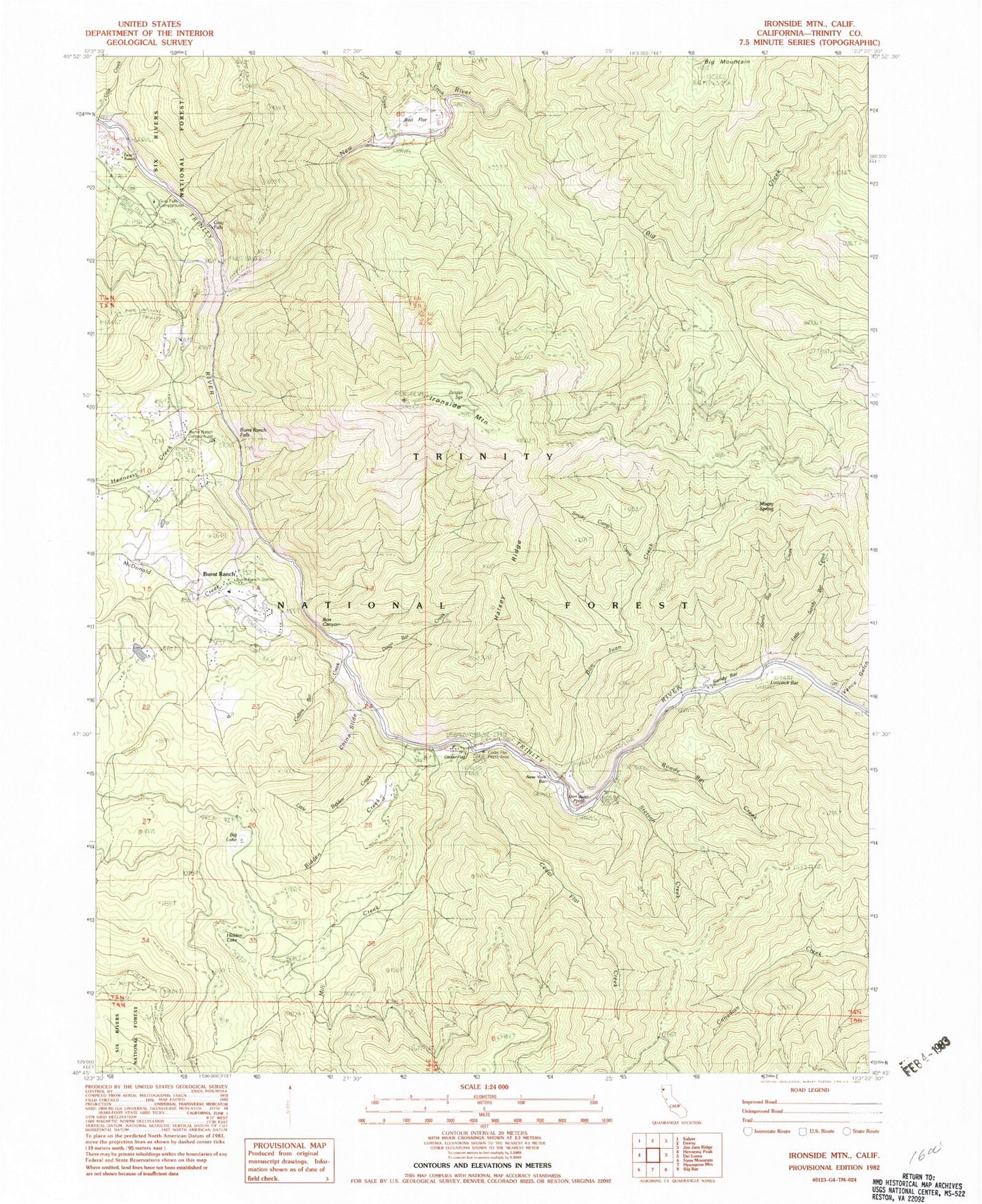 Classic USGS Ironside Mountain California 7.5'x7.5' Topo Map Image