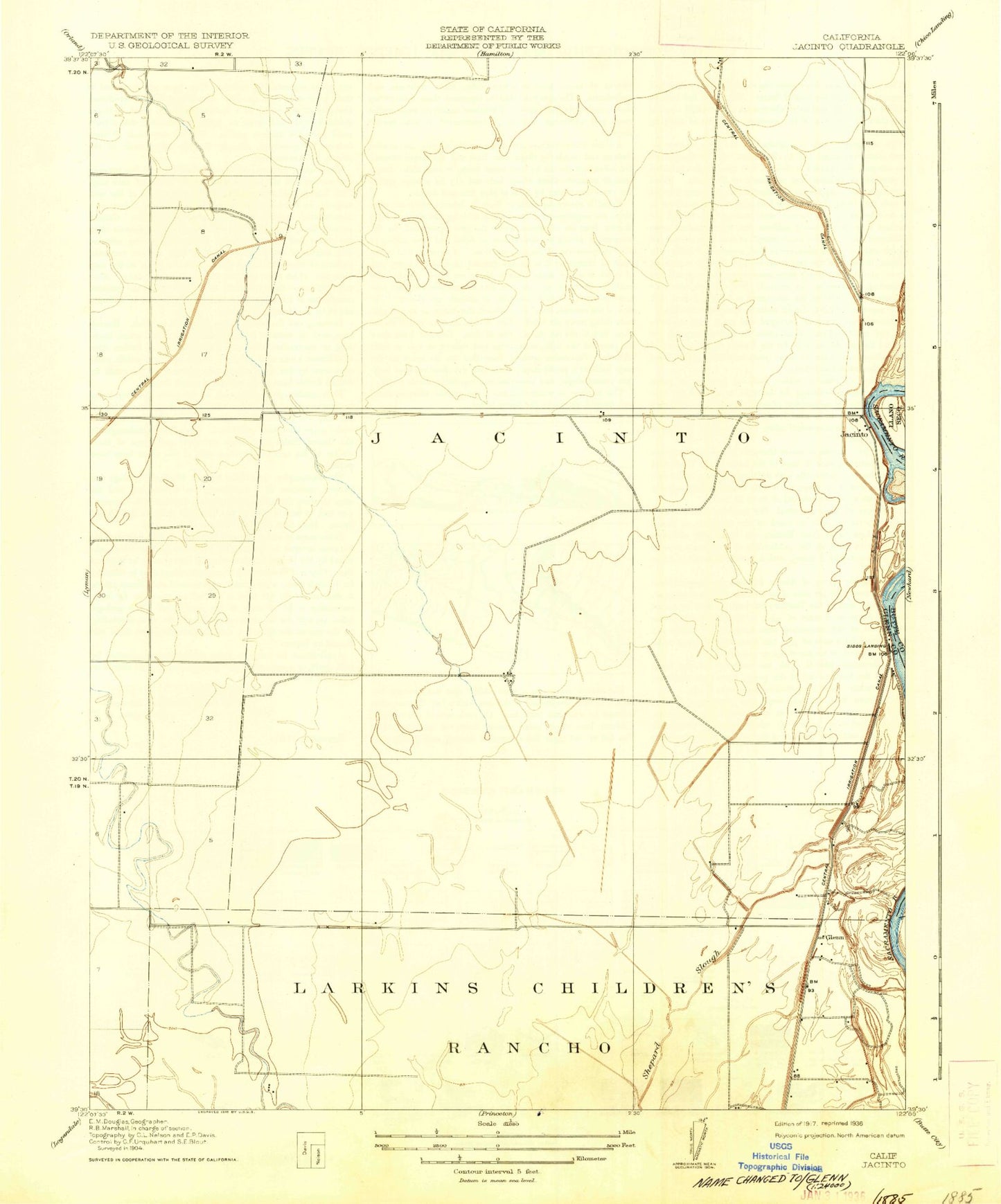 Classic USGS Glenn California 7.5'x7.5' Topo Map Image