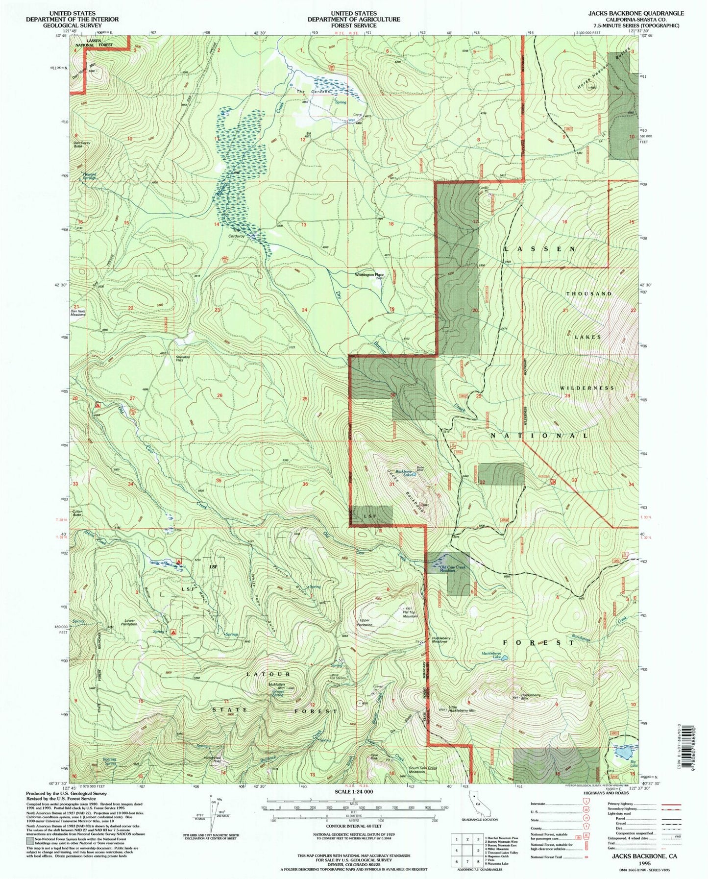 Classic USGS Jacks Backbone California 7.5'x7.5' Topo Map Image