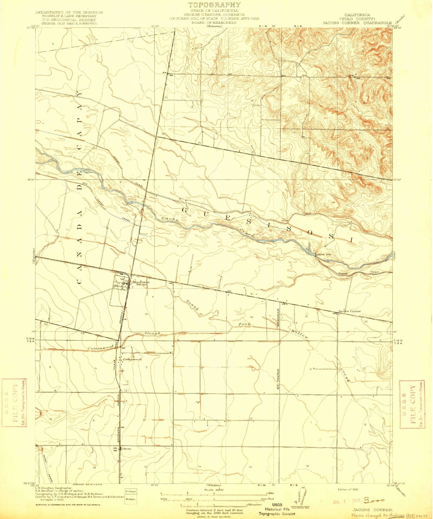 Classic USGS Madison California 7.5'x7.5' Topo Map Image