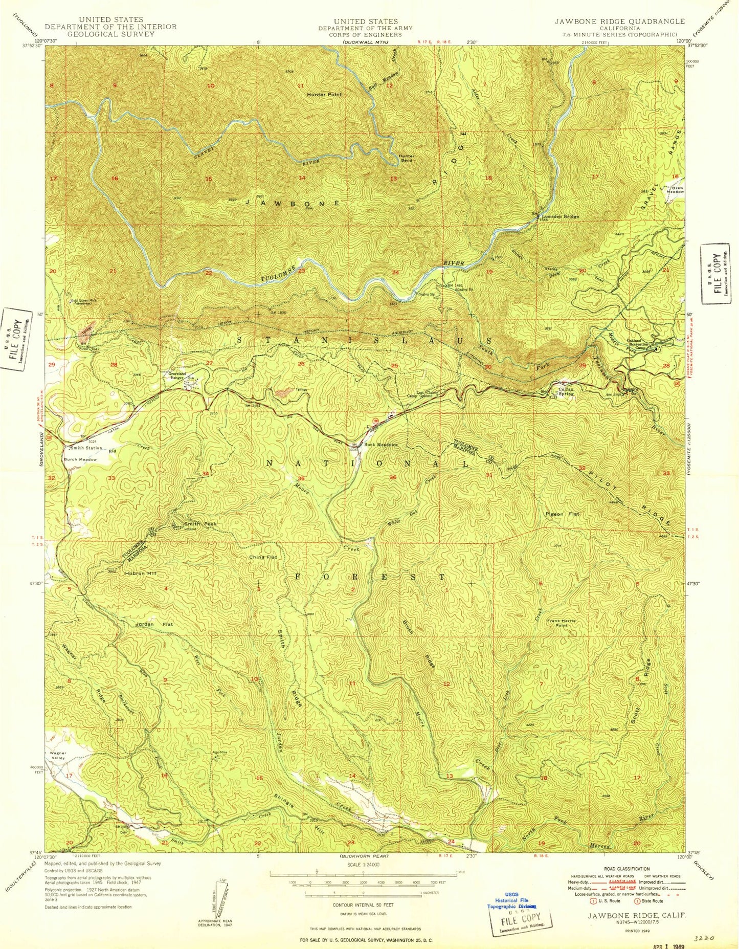 Classic USGS Jawbone Ridge California 7.5'x7.5' Topo Map Image
