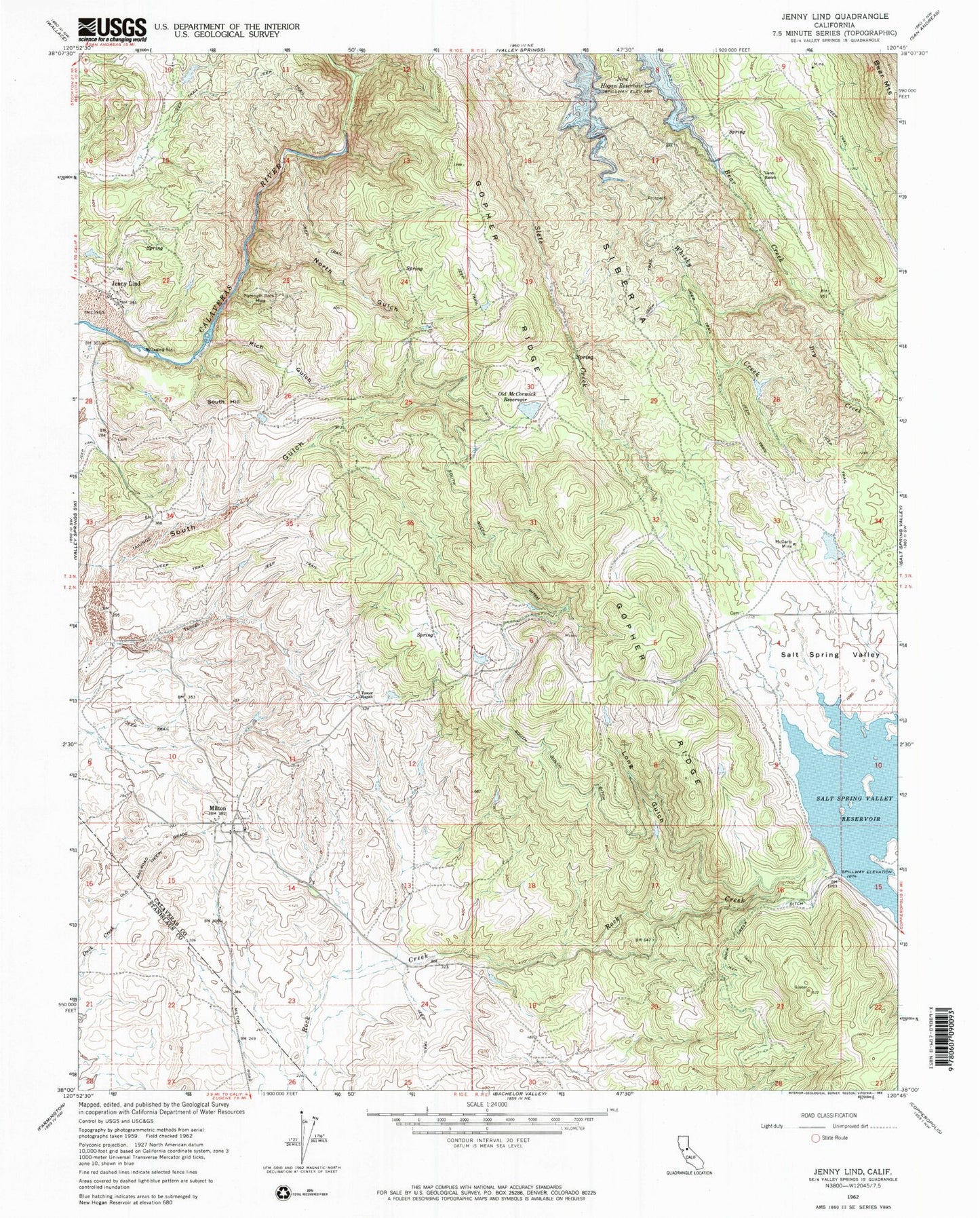 Classic USGS Jenny Lind California 7.5'x7.5' Topo Map Image