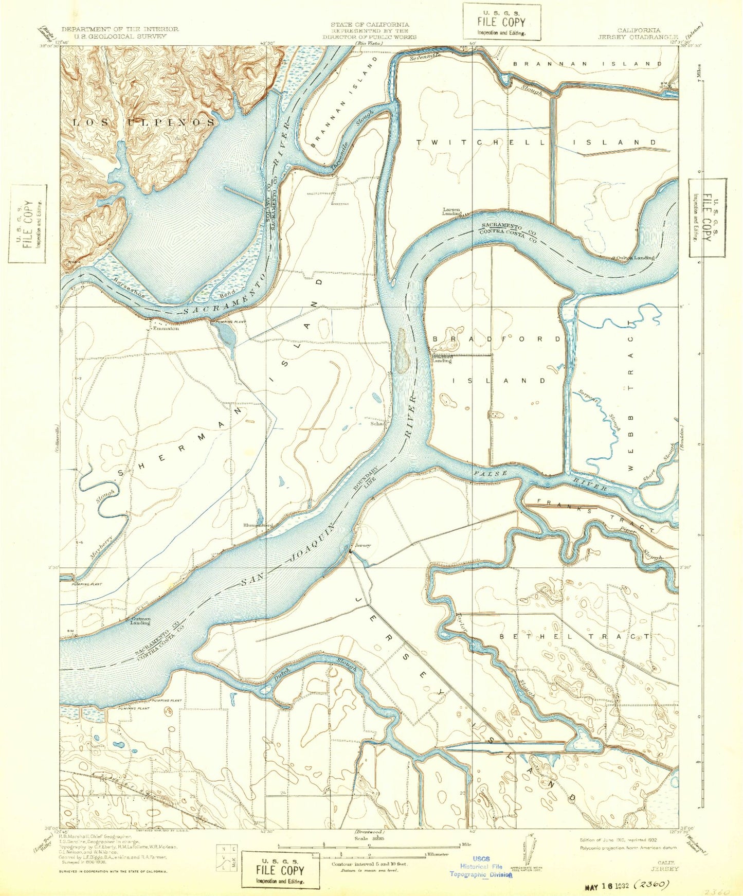 Classic USGS Jersey Island California 7.5'x7.5' Topo Map Image