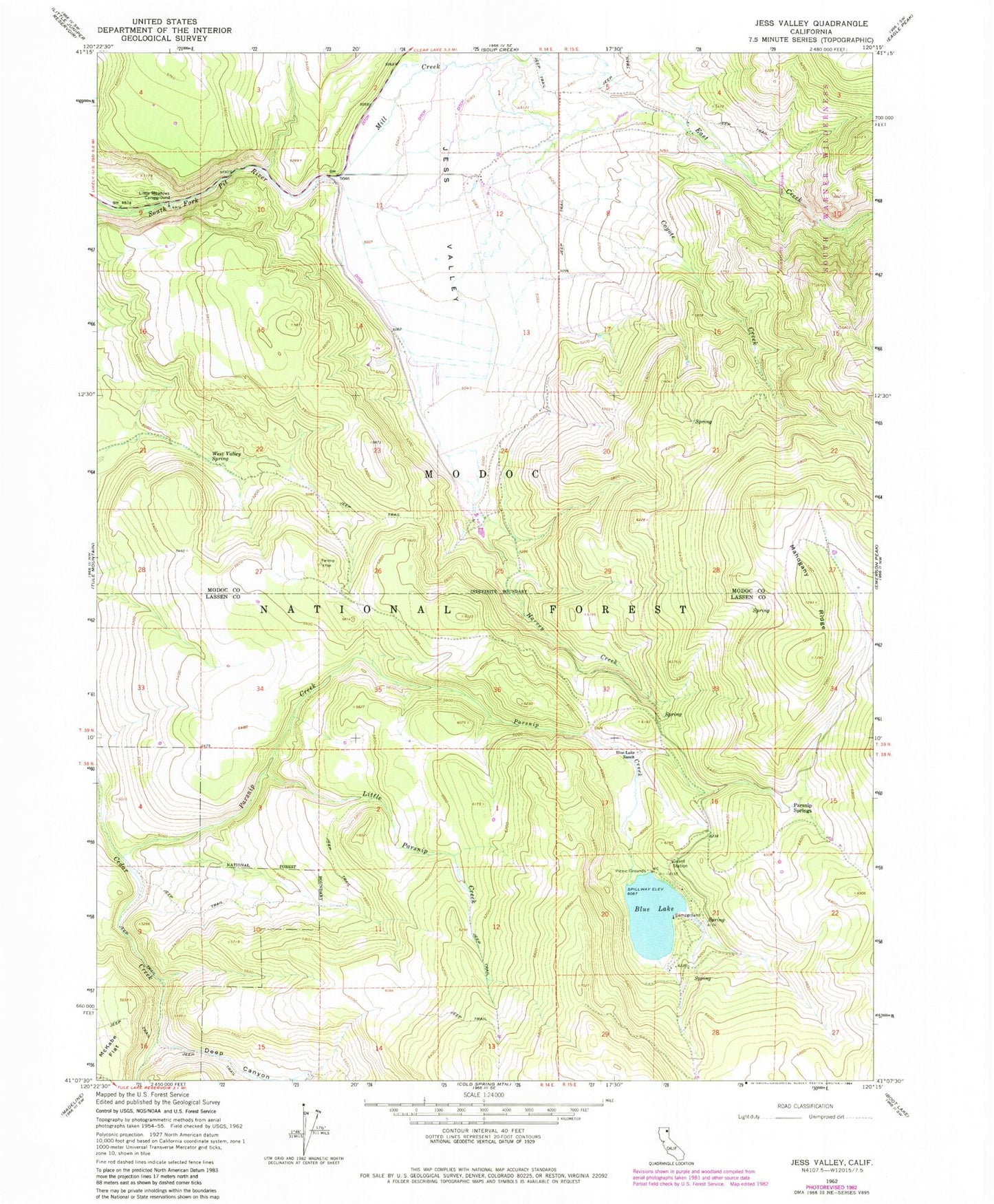 Classic USGS Jess Valley California 7.5'x7.5' Topo Map Image