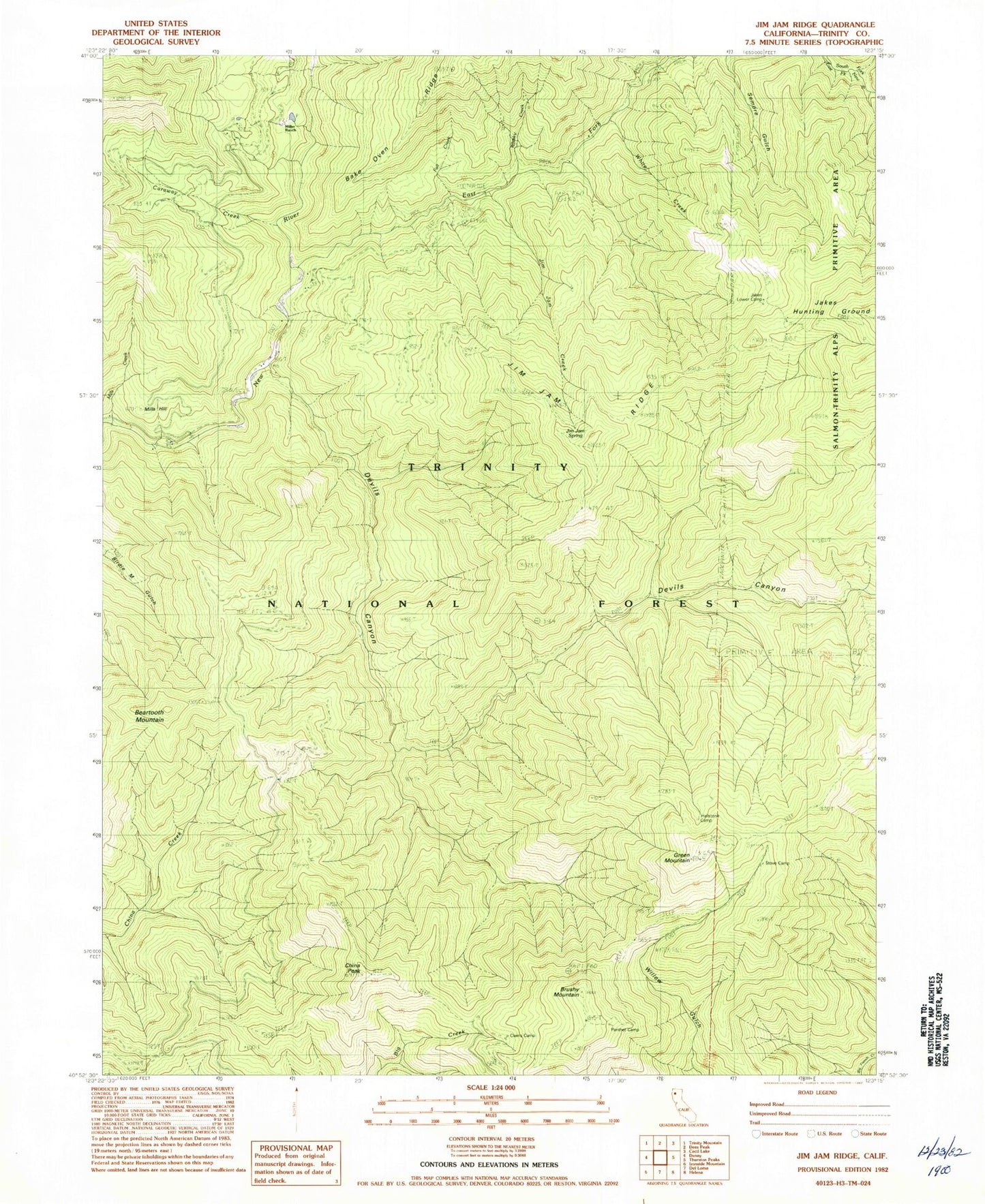 Classic USGS Jim Jam Ridge California 7.5'x7.5' Topo Map Image