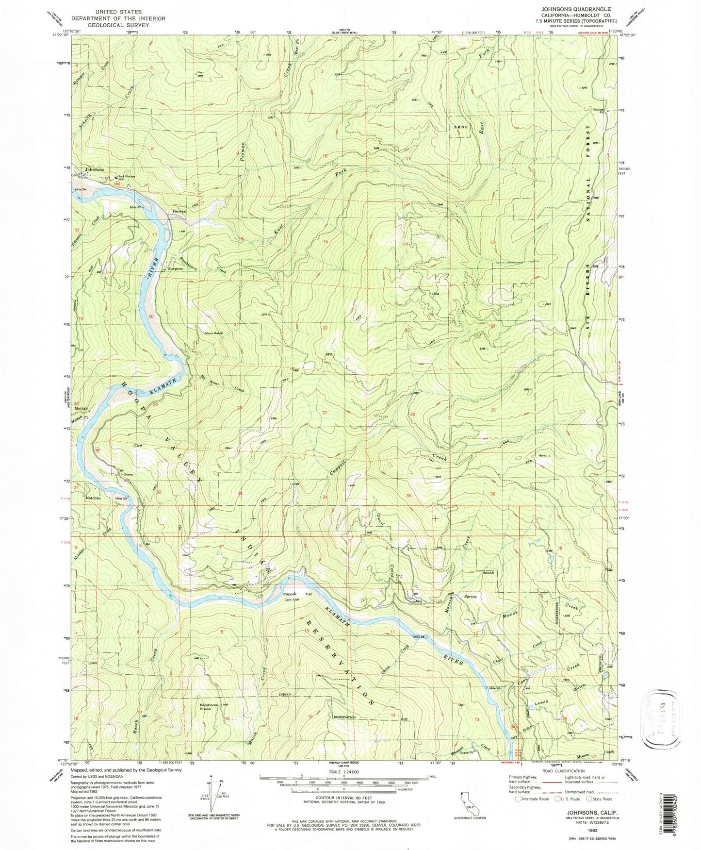 Classic USGS Johnsons California 7.5'x7.5' Topo Map Image