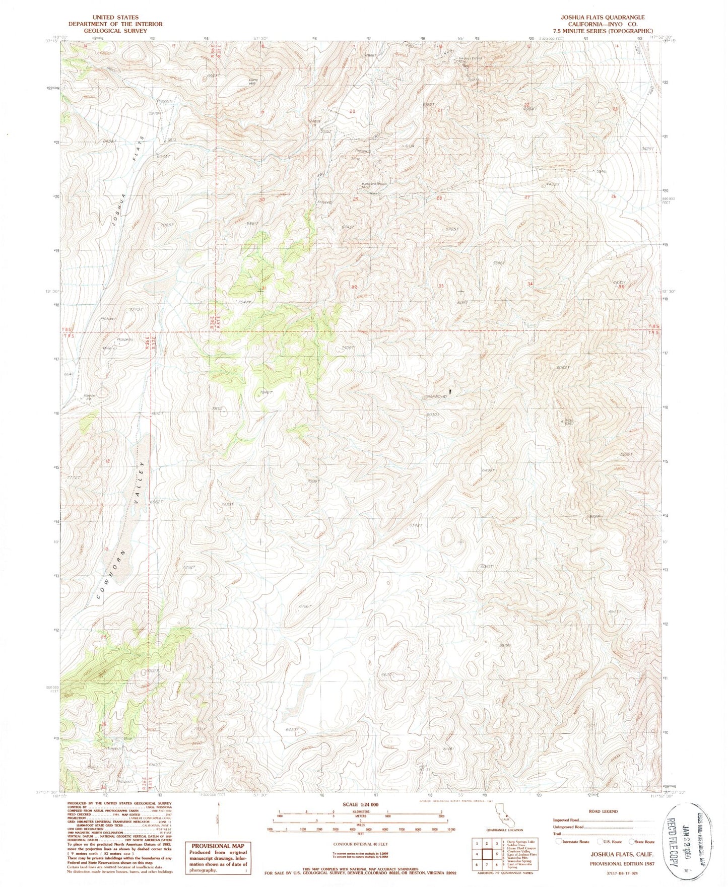 Classic USGS Joshua Flats California 7.5'x7.5' Topo Map Image
