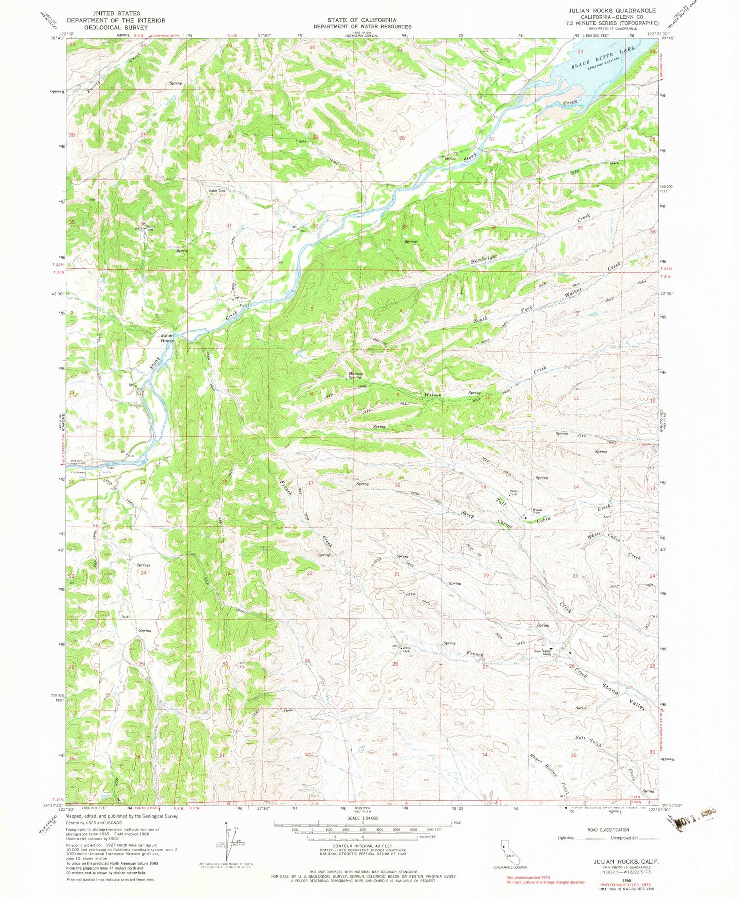 Classic USGS Julian Rocks California 7.5'x7.5' Topo Map Image