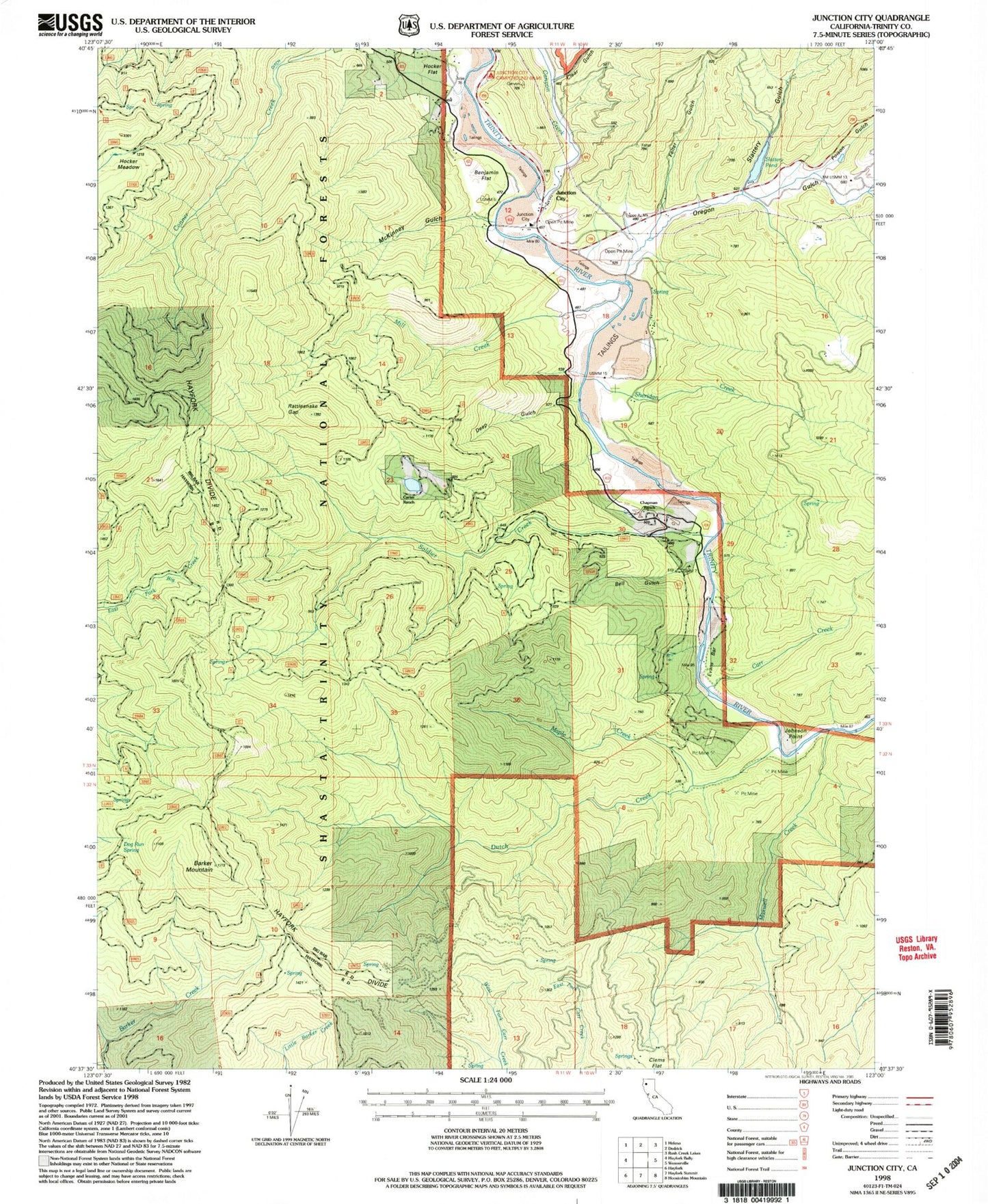 Classic USGS Junction City California 7.5'x7.5' Topo Map Image