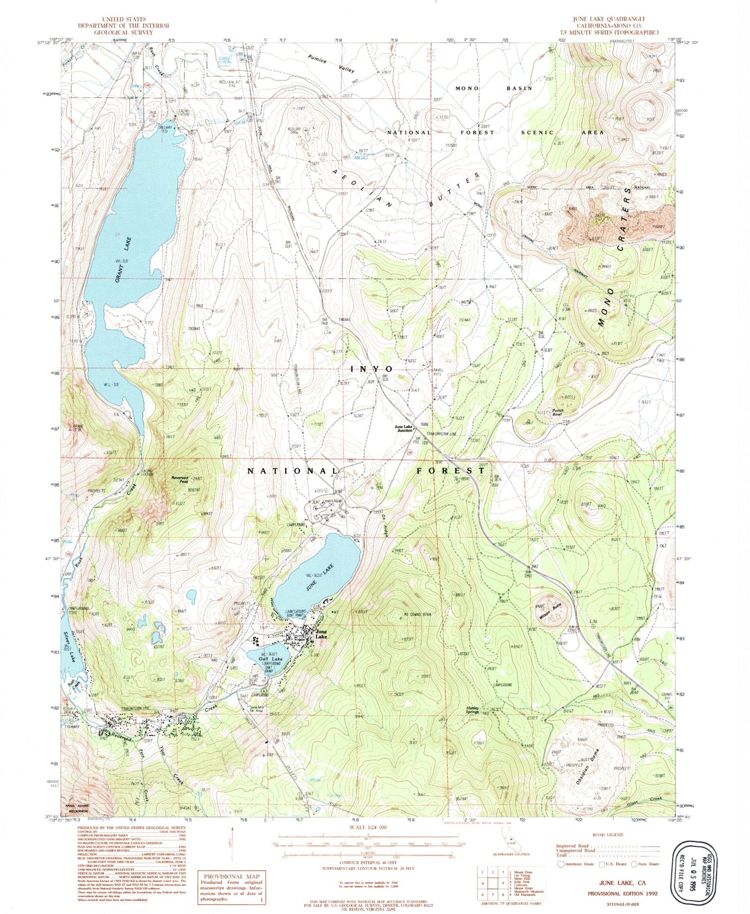 Classic USGS June Lake California 7.5'x7.5' Topo Map Image