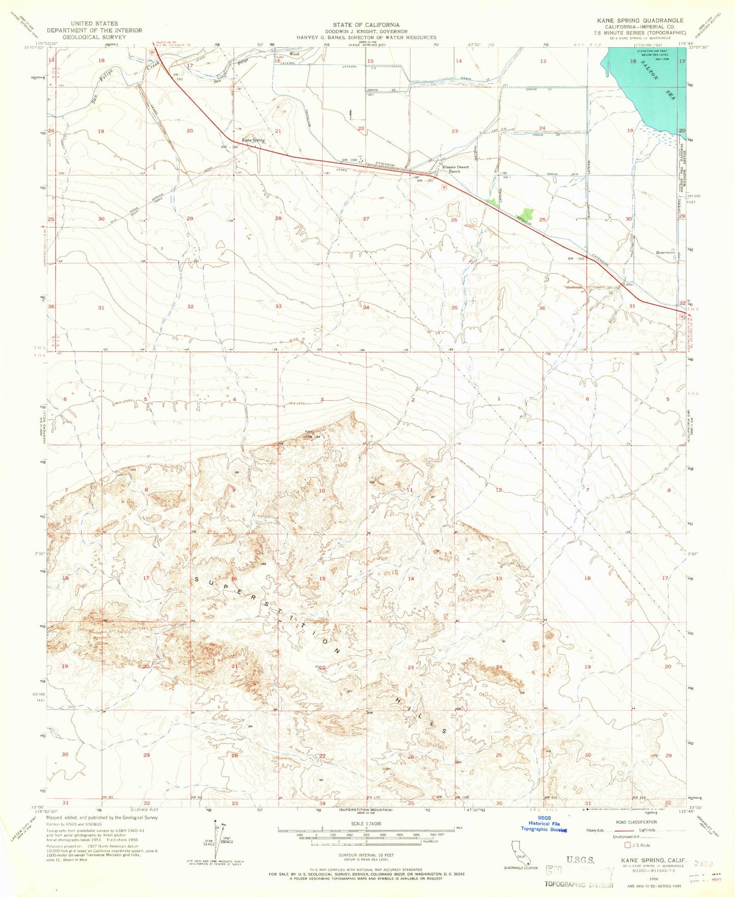 Classic USGS Kane Spring California 7.5'x7.5' Topo Map Image
