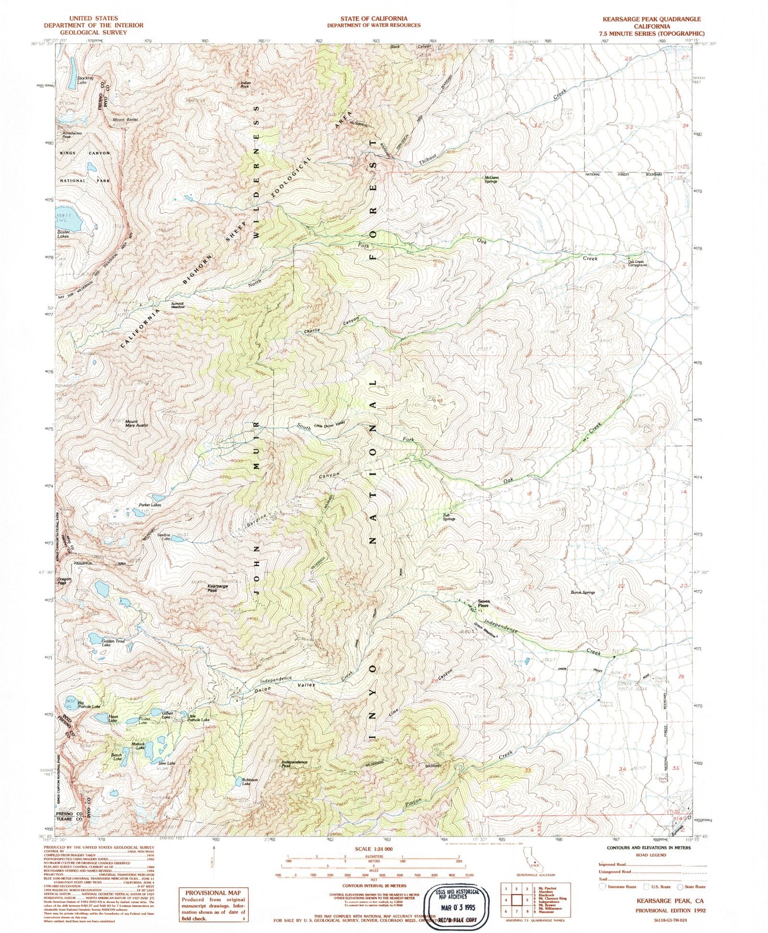 USGS Classic Kearsarge Peak California 7.5'x7.5' Topo Map Image