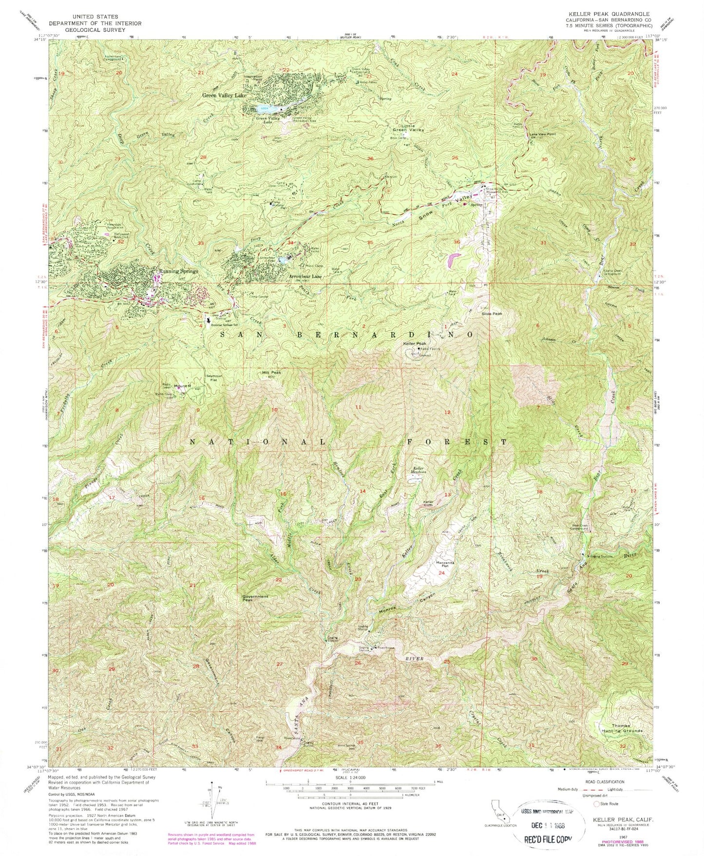 USGS Classic Keller Peak California 7.5'x7.5' Topo Map Image