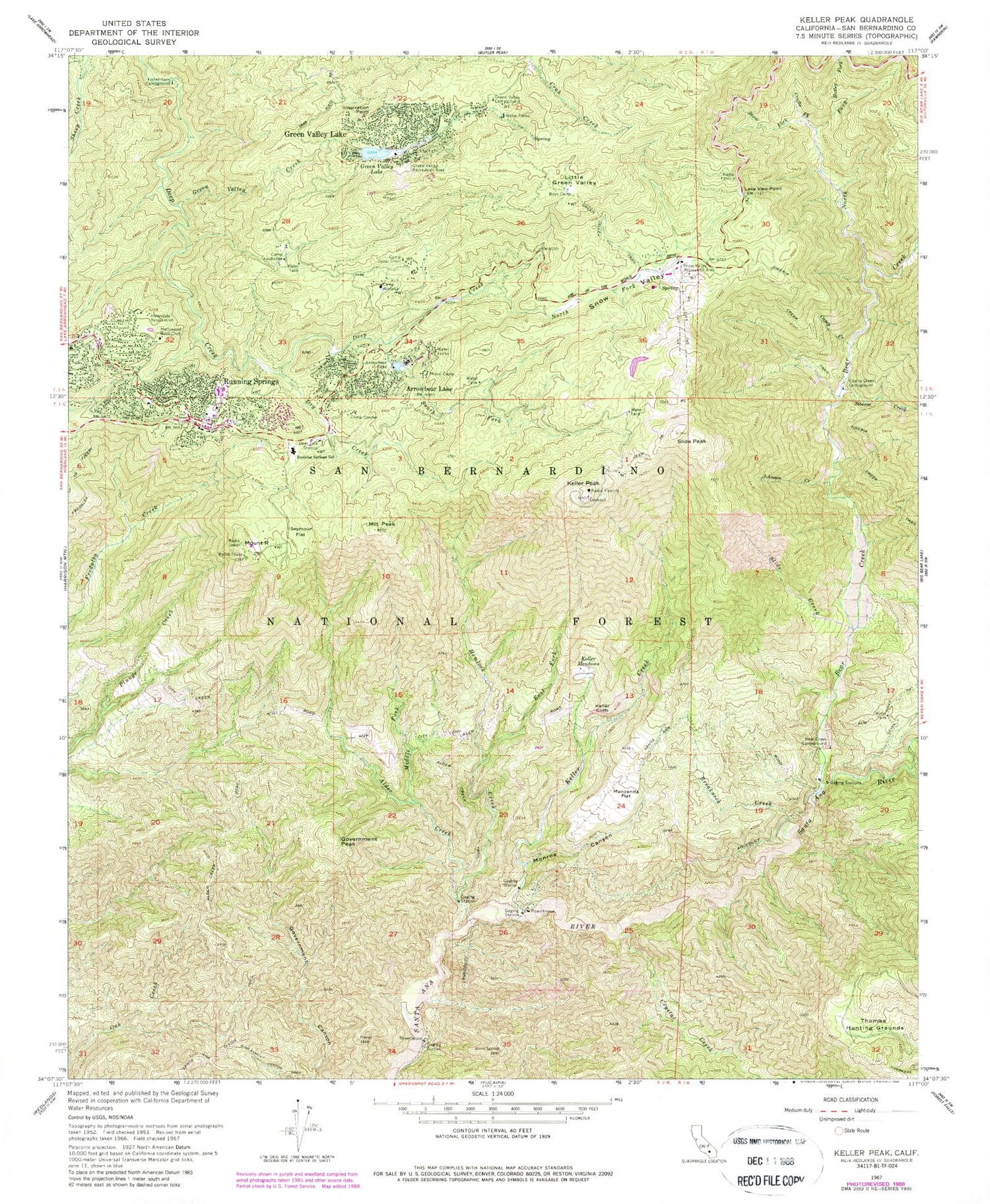 USGS Classic Keller Peak California 7.5'x7.5' Topo Map Image