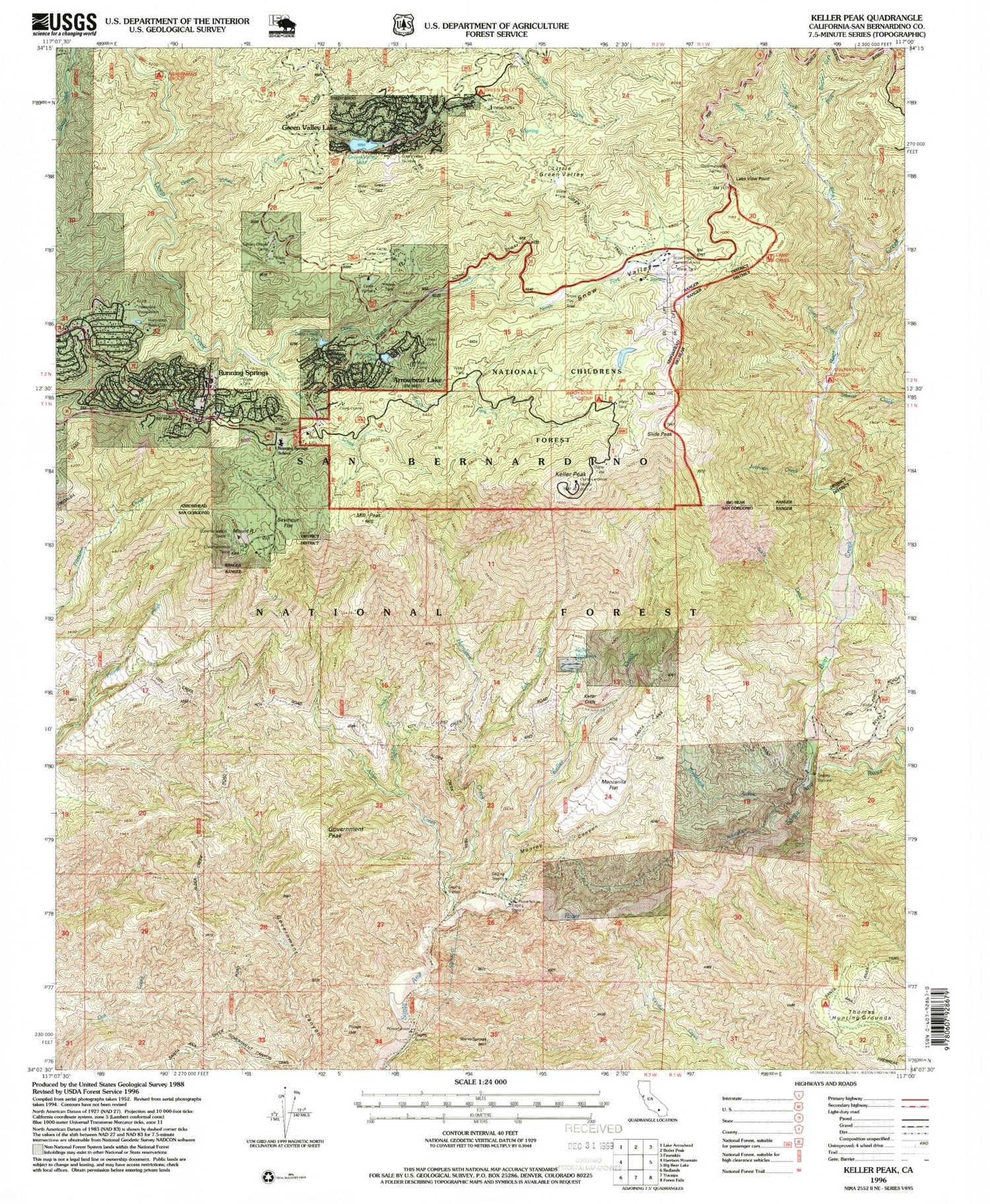 USGS Classic Keller Peak California 7.5'x7.5' Topo Map Image