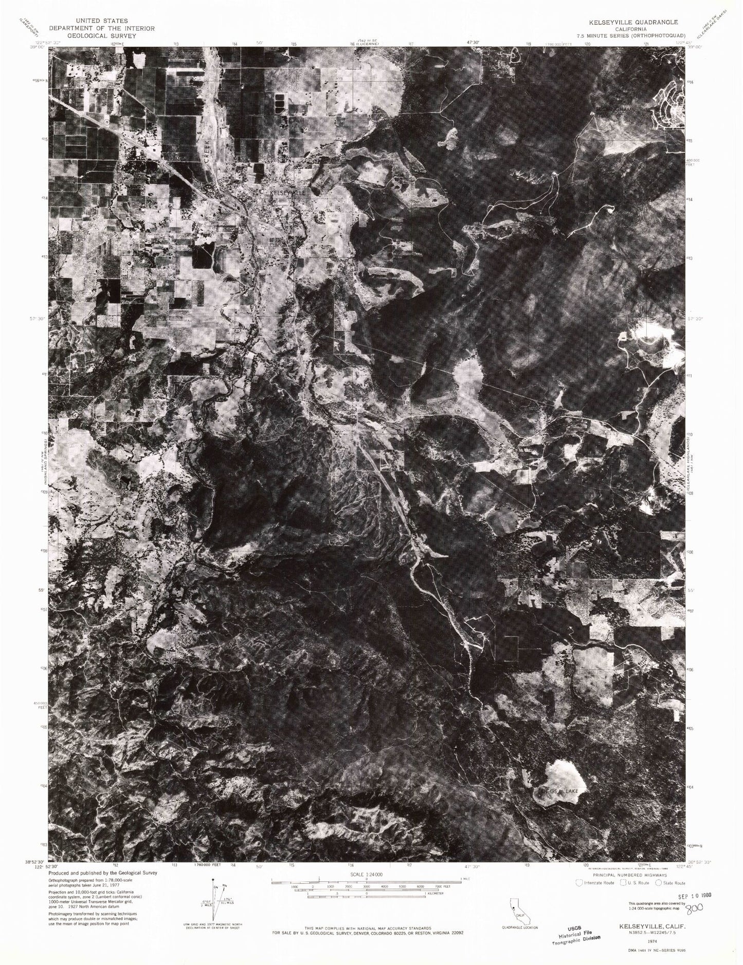 Classic USGS Kelseyville California 7.5'x7.5' Topo Map Image