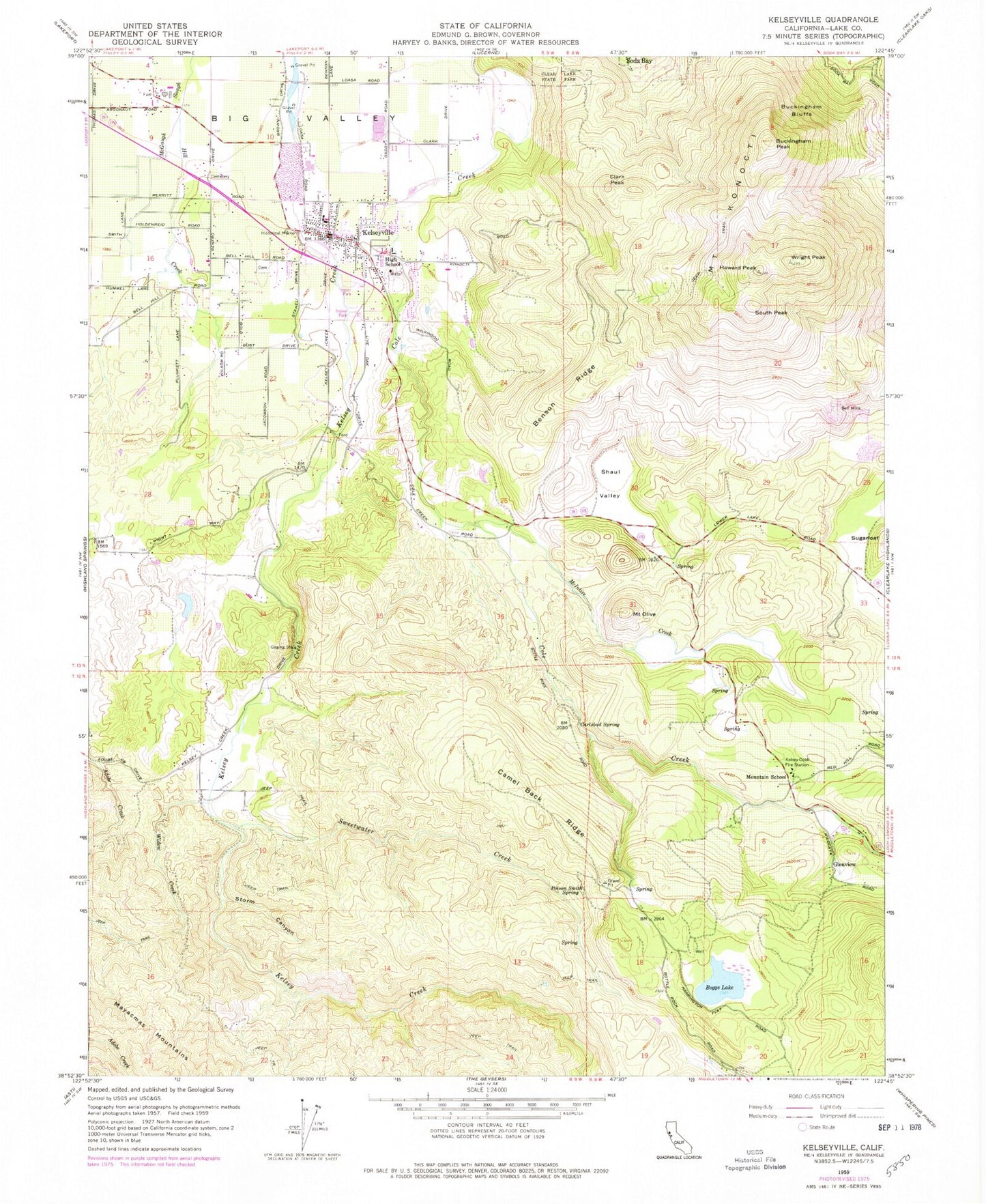 Classic USGS Kelseyville California 7.5'x7.5' Topo Map Image
